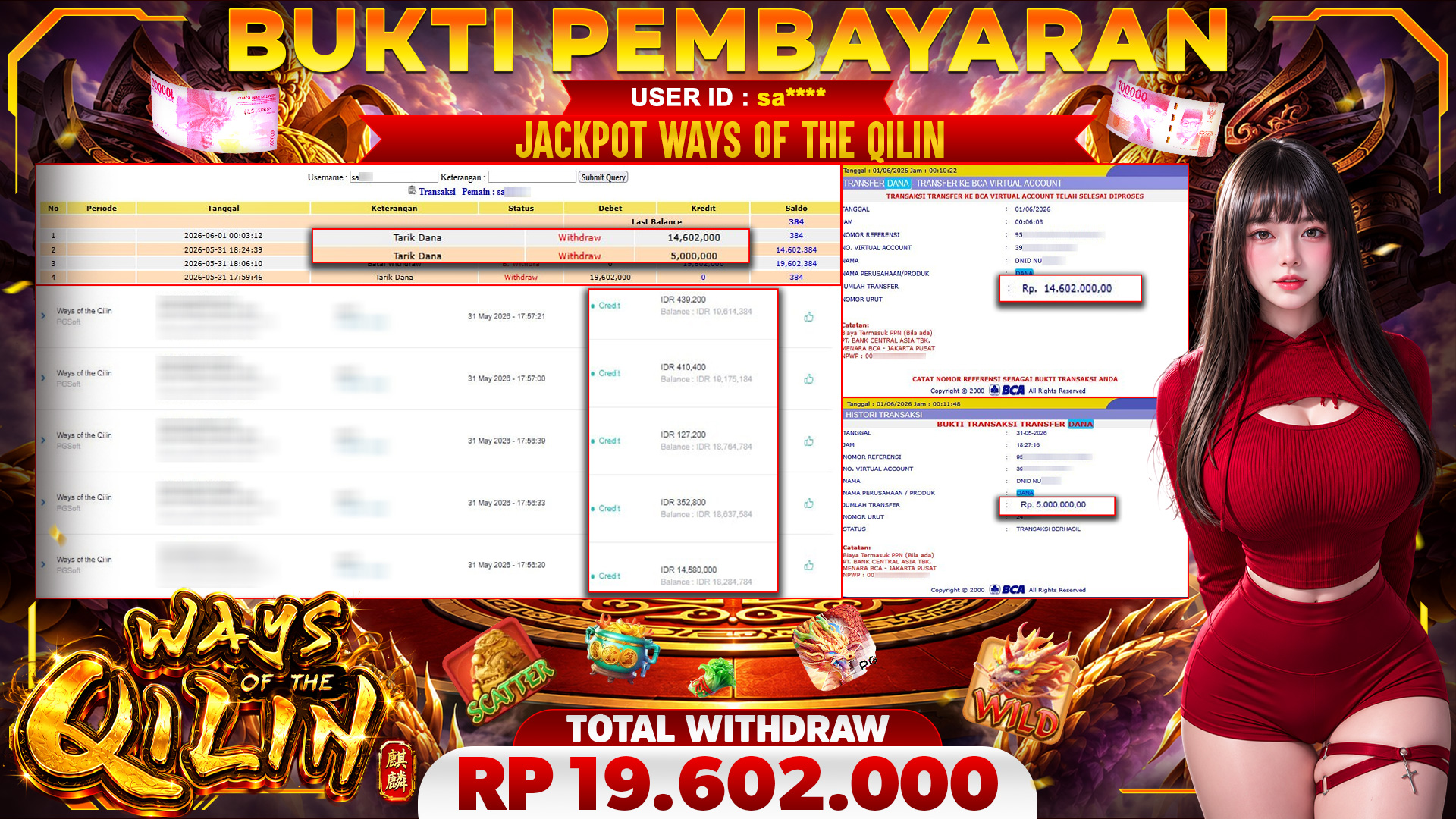 🏆 SELAMAT KEPADA PEMENANG JACKPOT DI Ways of the Qilin - PGSoft 19,602,000🏆