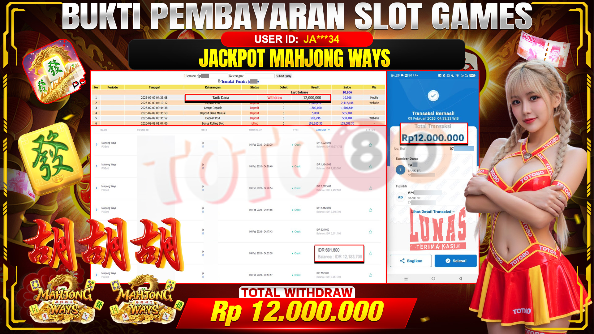 🎉 TOTO80 – JACKPOT SLOT MAHJONG WAYS  RP. 12,000,000,- TELAH DIBAYARKAN! 🎉