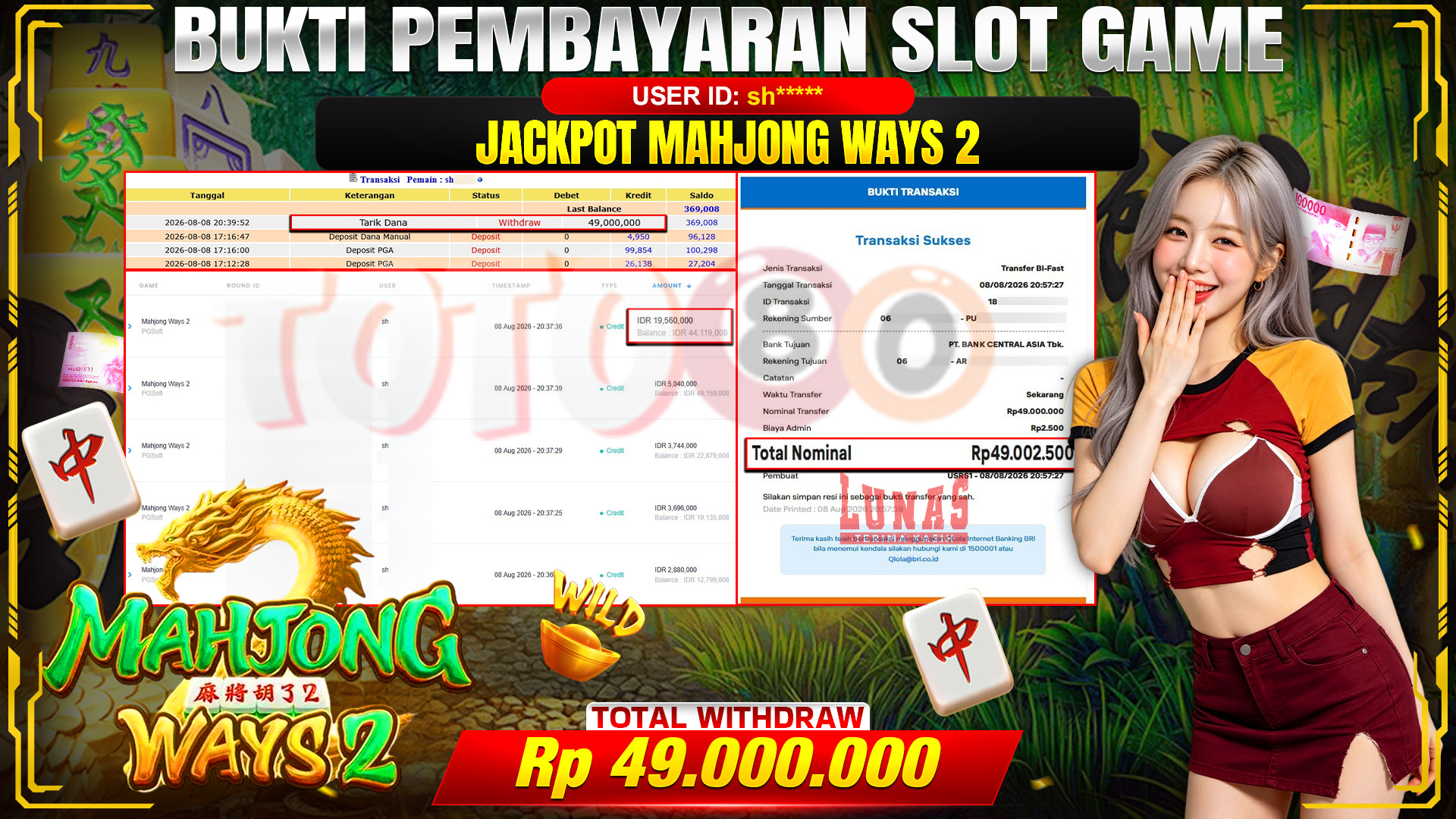 💰🎉 TOTO80 – JACKPOT SLOT MAHJONG  WAYS 2 RP. 49,000,000,-  TELAH DIBAYARKAN!💰🎉