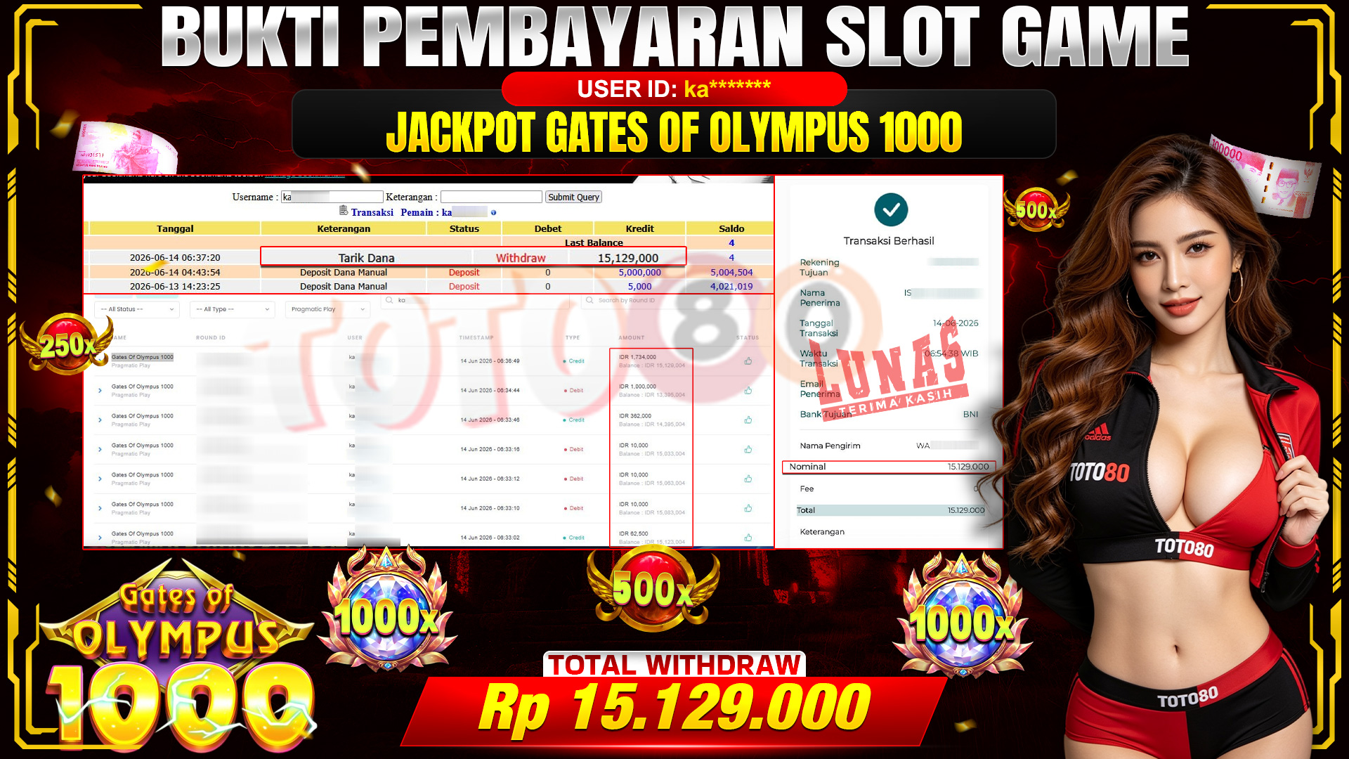 💰🎉 TOTO80 – JACKPOT SLOT GATES OF OLYMPUS 1000  RP. 15.129.000,- TELAH DIBAYARKAN!💰🎉