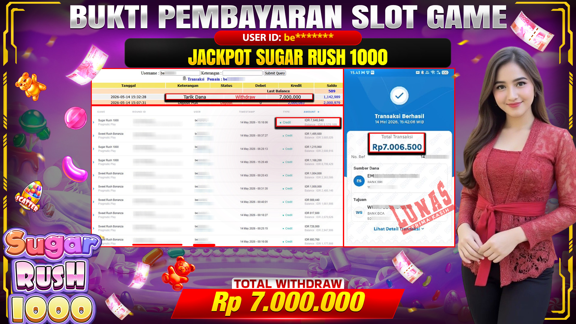 💰🎉 TOTO80 – JACKPOT SLOT SUGAR RUSH 1000 RP. 7,000,000,- TELAH DIBAYARKAN!💰🎉