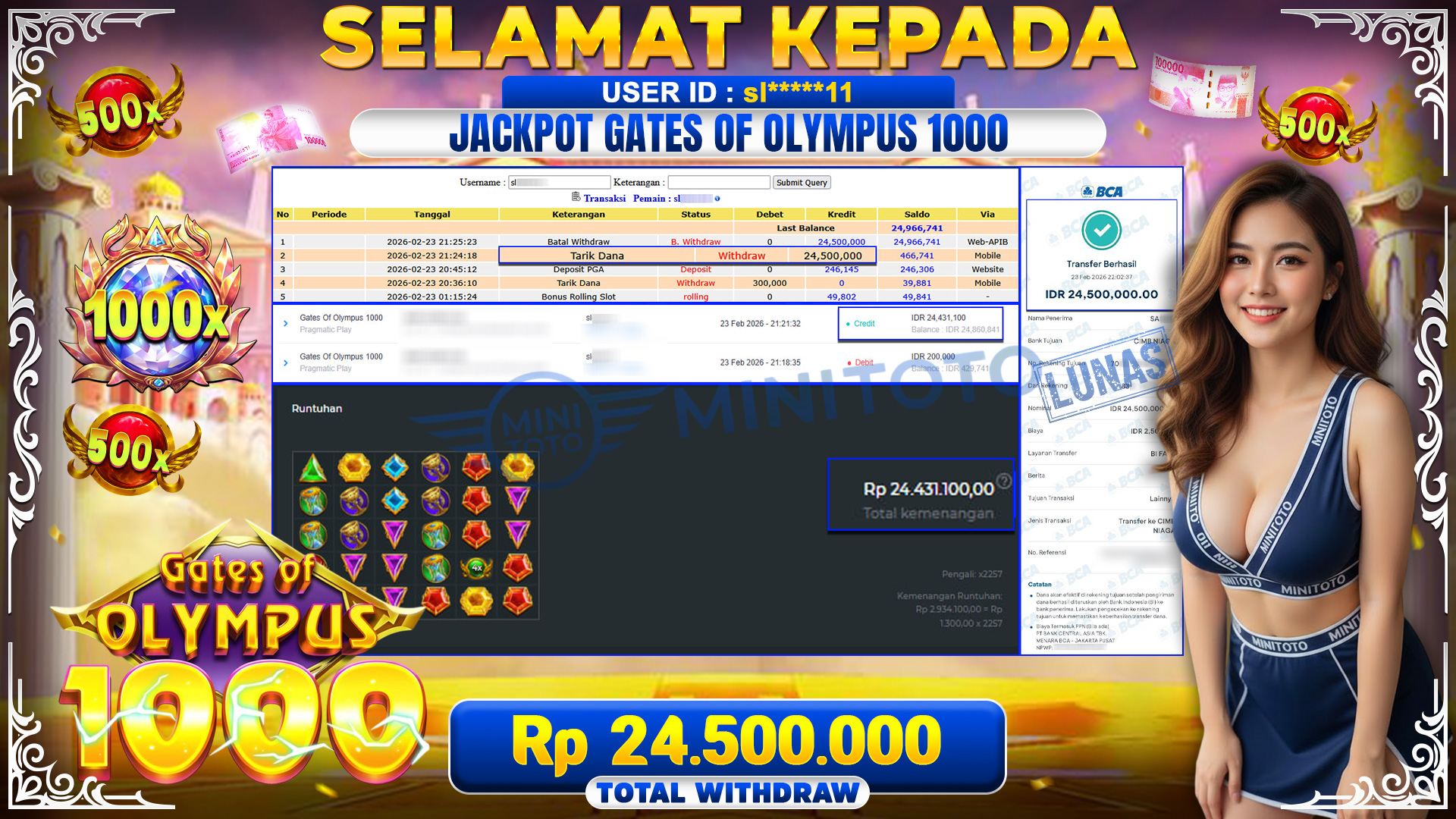 JACKPOT SLOT GATES OF OLYMPUS 1000- Pragmatic Play