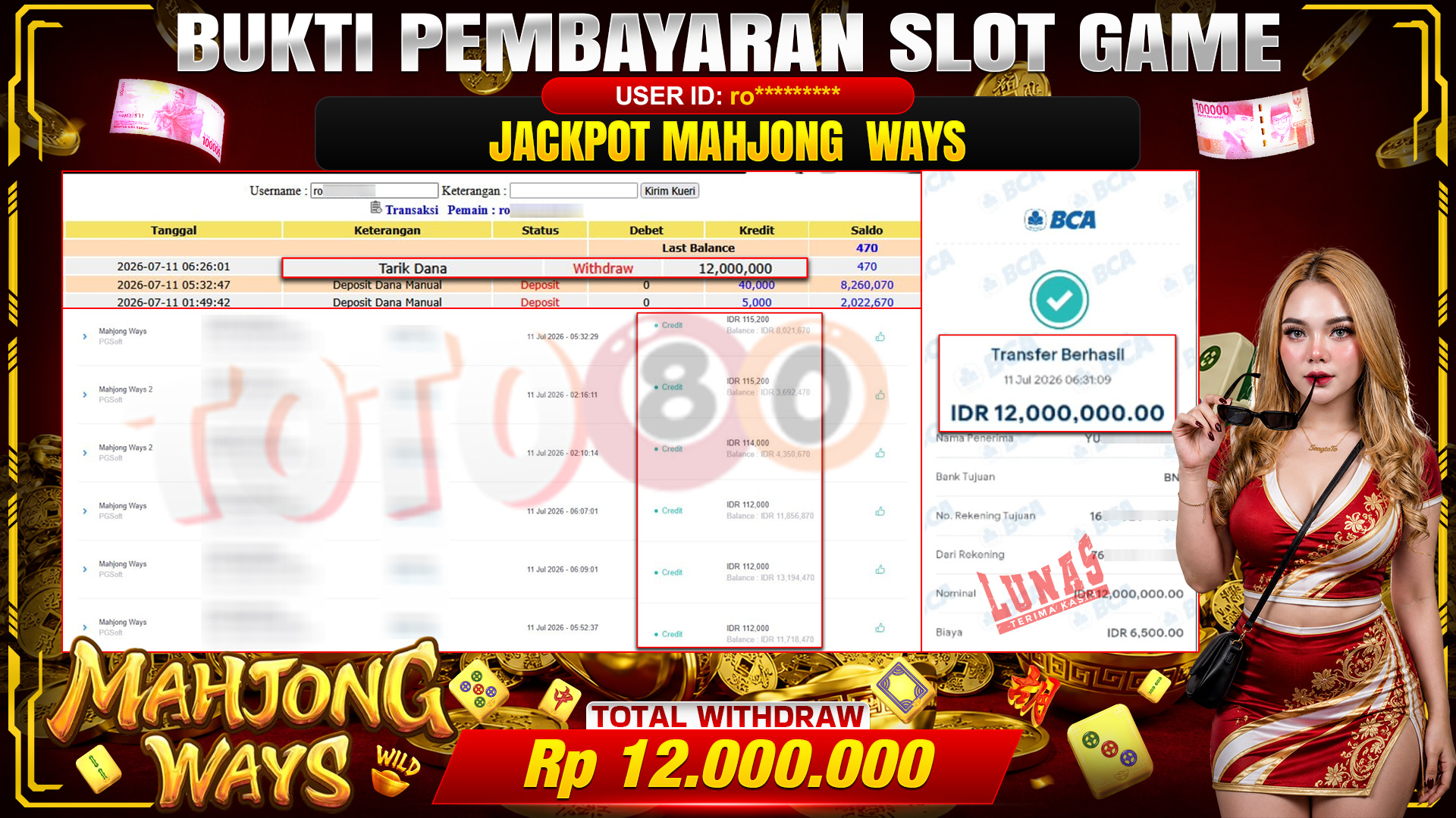 💰🎉 TOTO80 – JACKPOT SLOT MAHJONG  WAYS  RP. 12,000,000,-   TELAH DIBAYARKAN!💰🎉