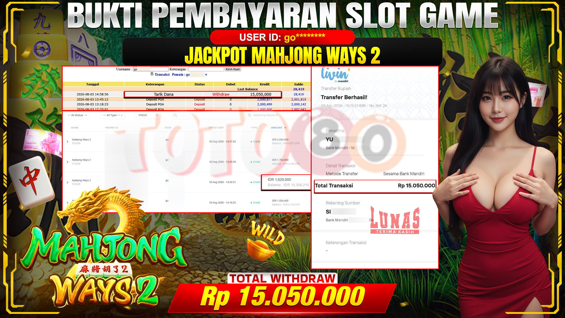 💰🎉 TOTO80 – JACKPOT SLOT MAHJONG  WAYS 2 RP. 15,050,000,-  TELAH DIBAYARKAN!💰🎉