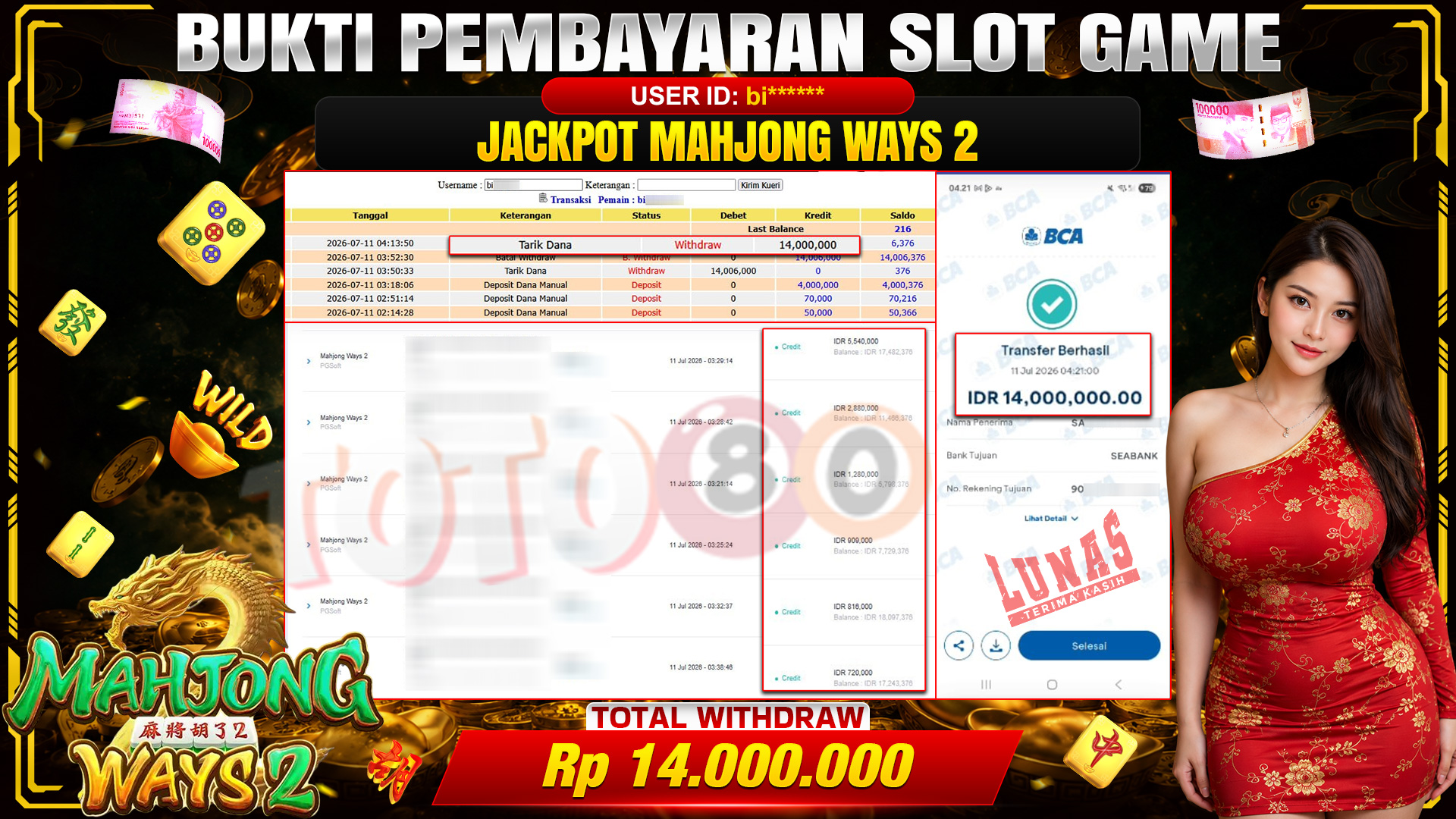 💰🎉 TOTO80 – JACKPOT SLOT MAHJONG  WAYS 2 RP. 14,000,000,-   TELAH DIBAYARKAN!💰🎉