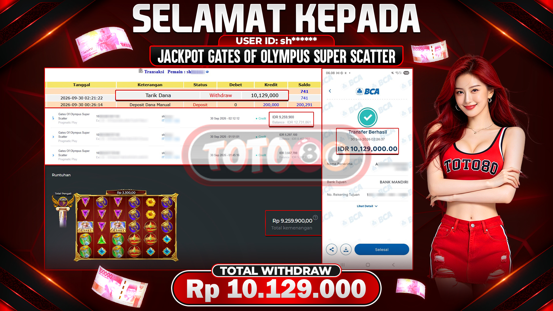 💰🎉 TOTO80 – JACKPOT SLOT GATES OF OLYMPUS  SUPER SCATTER  RP. 10.129.000,-  TELAH DIBAYARKAN!💰🎉
