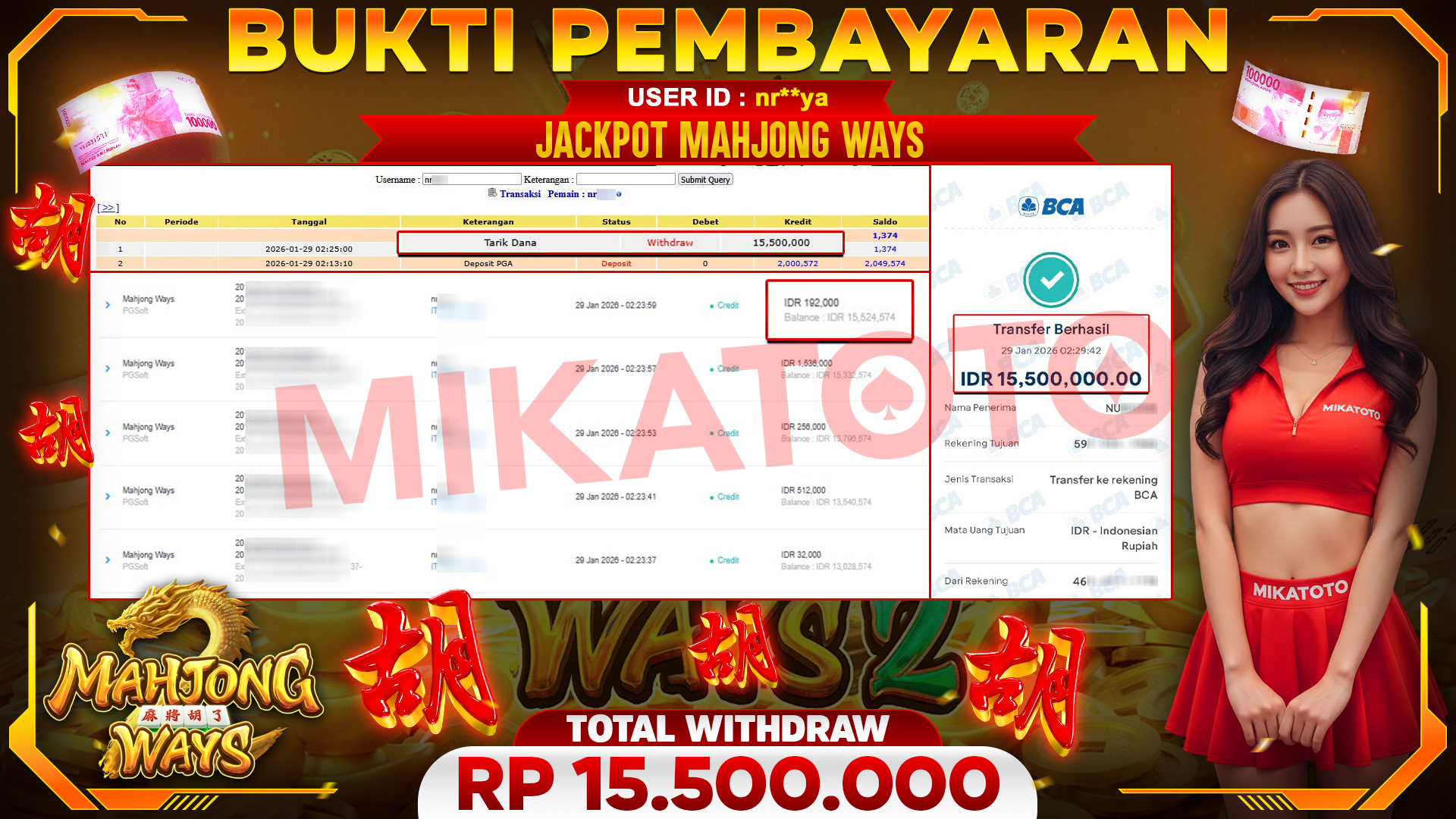 🏆 SELAMAT KEPADA PEMENANG JACKPOT DI Mahjong Ways - PGSoft 15,500,000🏆