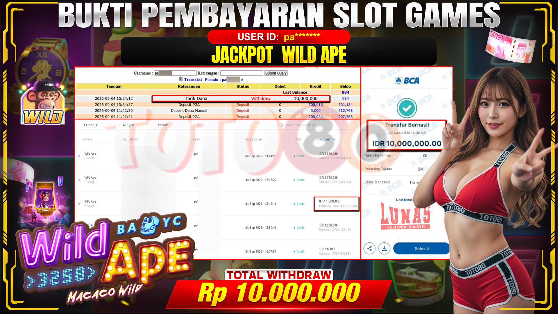 💰🎉 TOTO80 – JACKPOT SLOT WILD APE  RP. 10,000,000,- TELAH DIBAYARKAN!💰🎉
