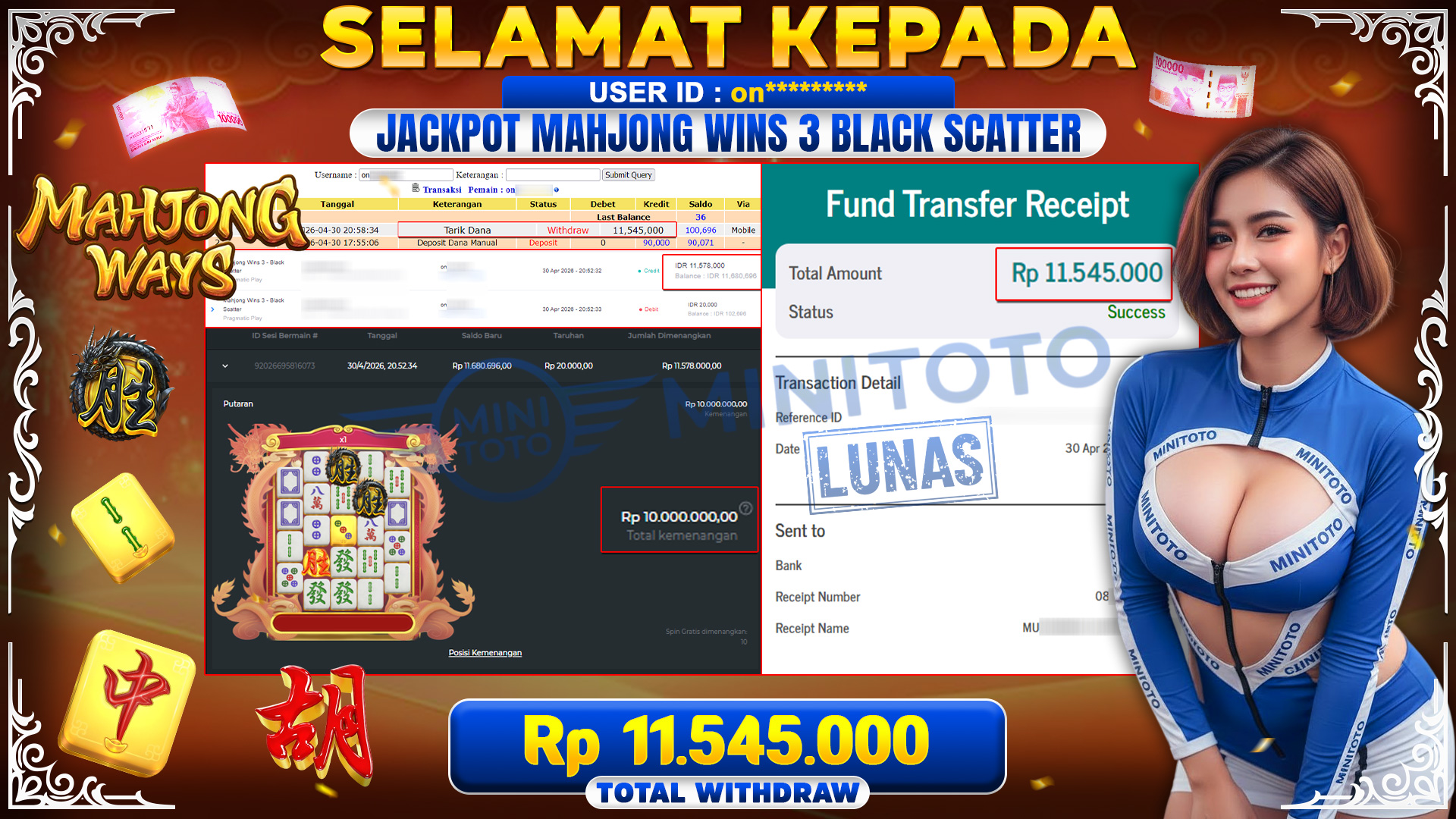 BUKTI JACPOT Mahjong Wins 3 - Black Scatter -Pragmatic Play