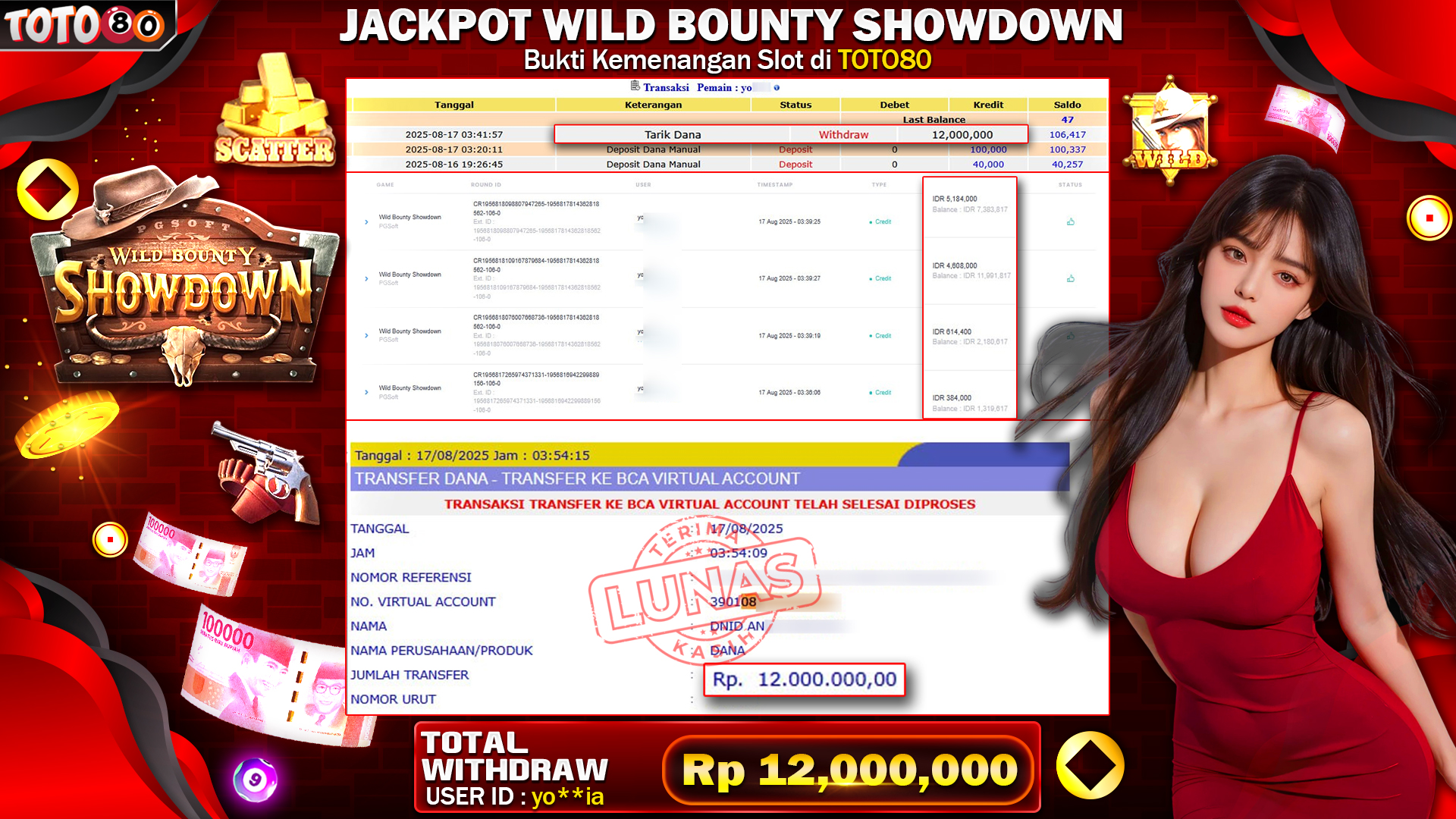 🎉 TOTO80 – JACKPOT SLOT WILD BOUNTY SHOWDOWN RP.12,000,000,- TELAH DIBAYARKAN!🎉