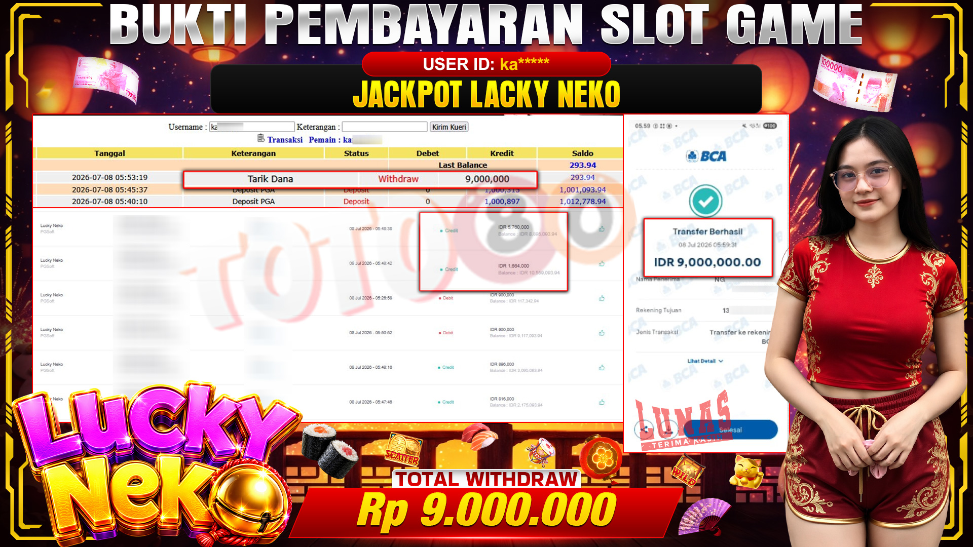 💰🎉  TOTO80 – JACKPOT SLOT LUCKY NEKO RP. 9,000,000,- TELAH DIBAYARKAN! 💰🎉 