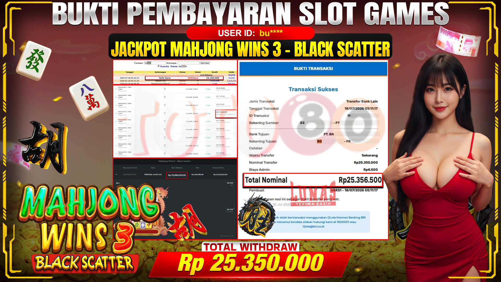 💰🎉 TOTO80 – JACKPOT MAHJONG WINS 3-BLACK SCATTER  RP. 25,350,000,- TELAH DIBAYARKAN! 💰🎉