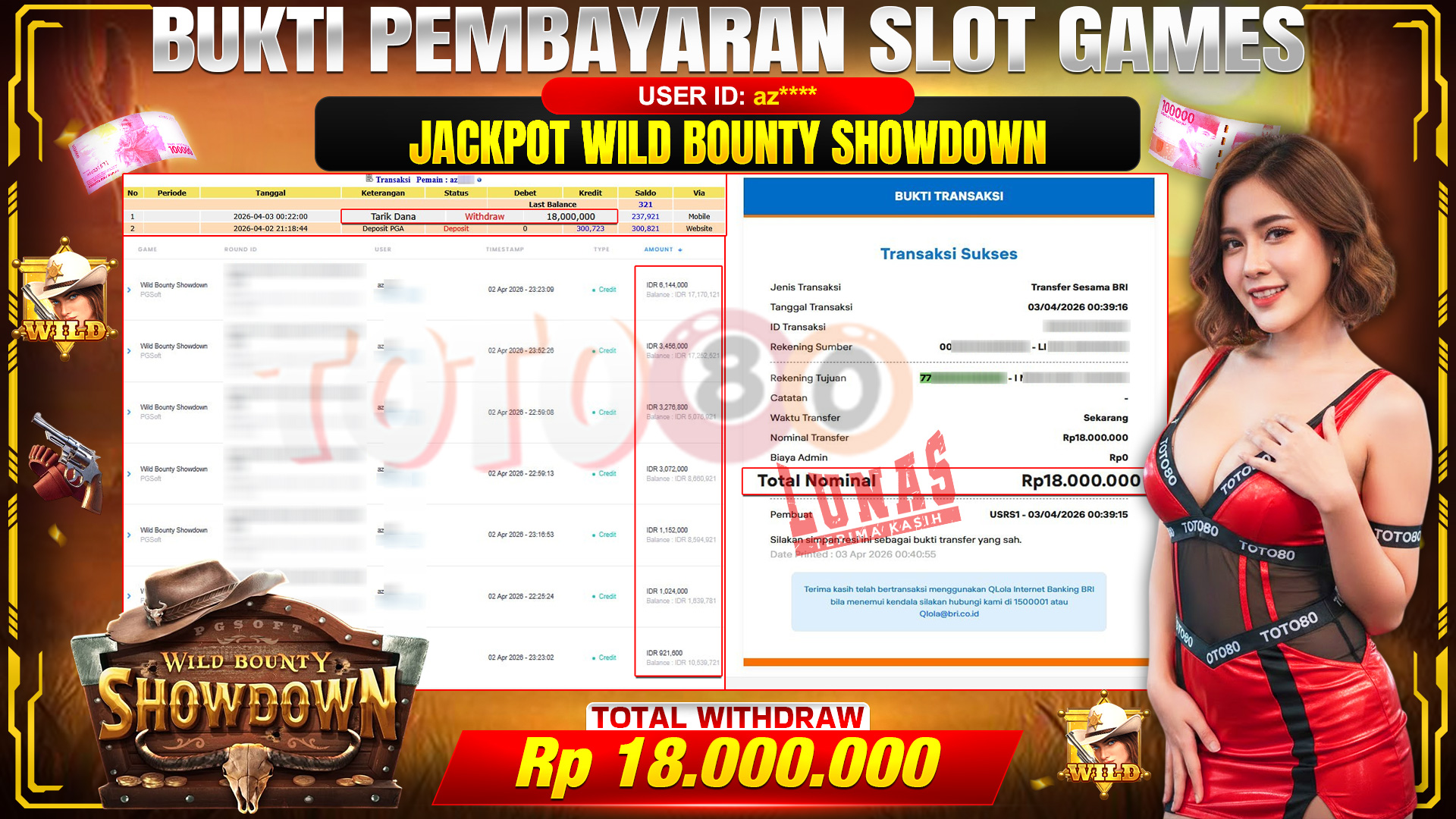 💰🎉 TOTO80 – JACKPOT SLOT WILD BONTY SHOWDOWN  RP. 18,000,000,- TELAH DIBAYARKAN! 💰🎉