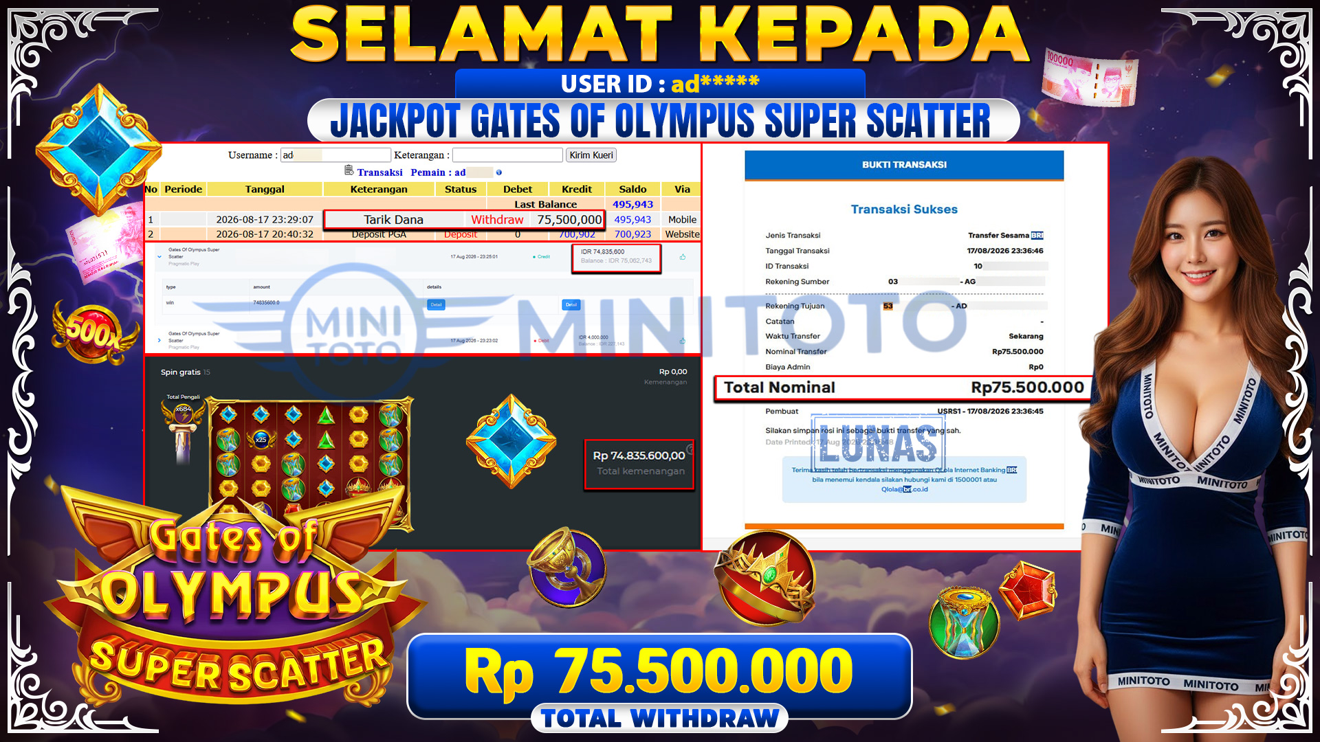 BUKTI JACKPOT GATES OF OLYMPUS SUPER SCATTER- PRAGMATIC PLAY