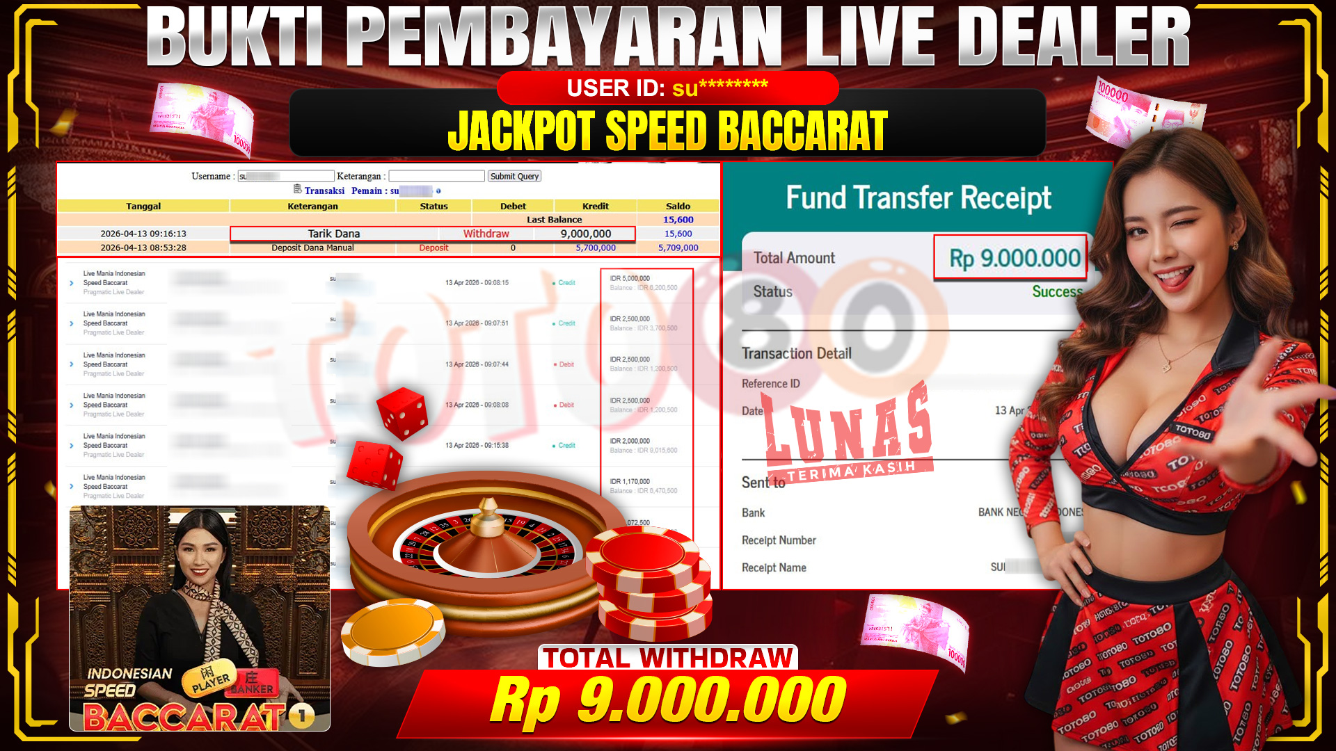 💰🎉 TOTO80 – JACKPOT SPEED BACCARAT RP.  9,000,000,-  TELAH DIBAYARKAN!💰🎉