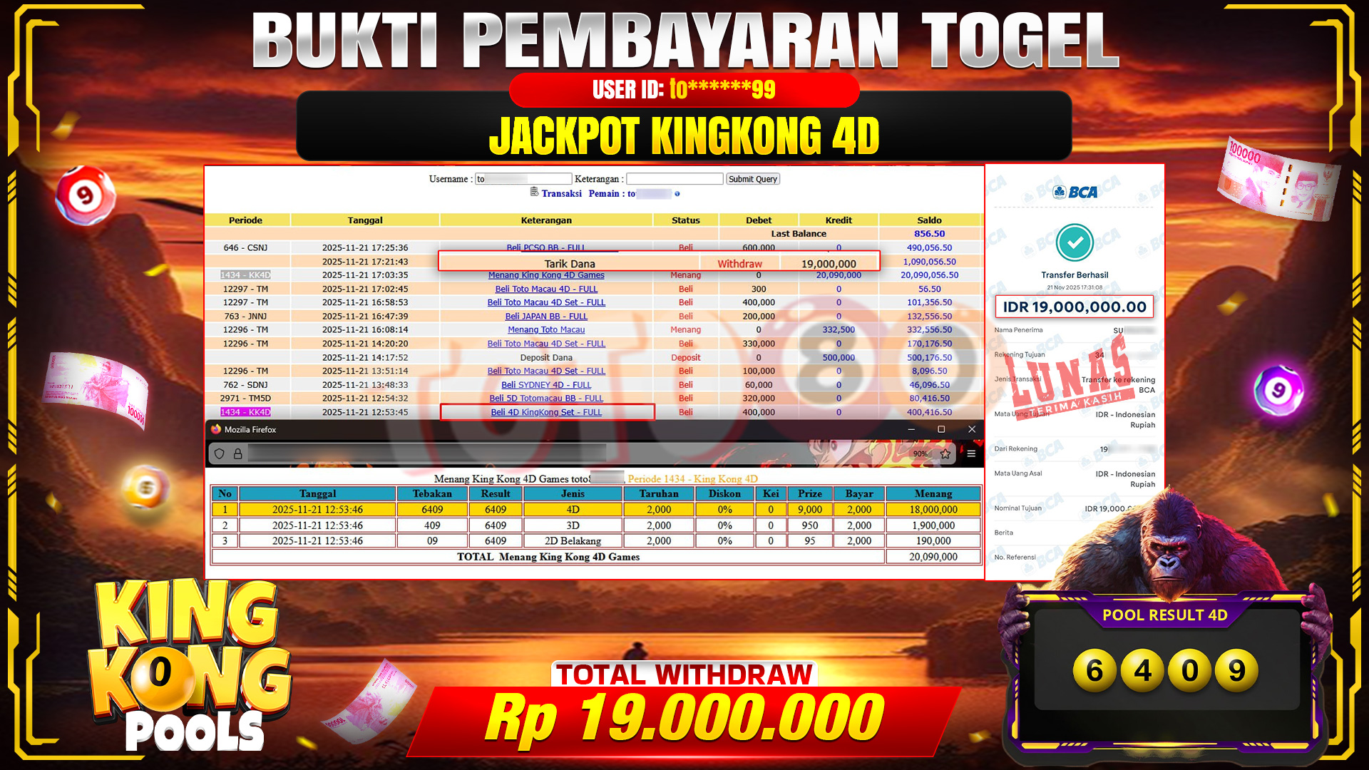 🎉 TOTO80 – JACKPOT TOGEL KINGKONG 4D RP.19,000,000,- TELAH DIBAYARKAN! 🎉