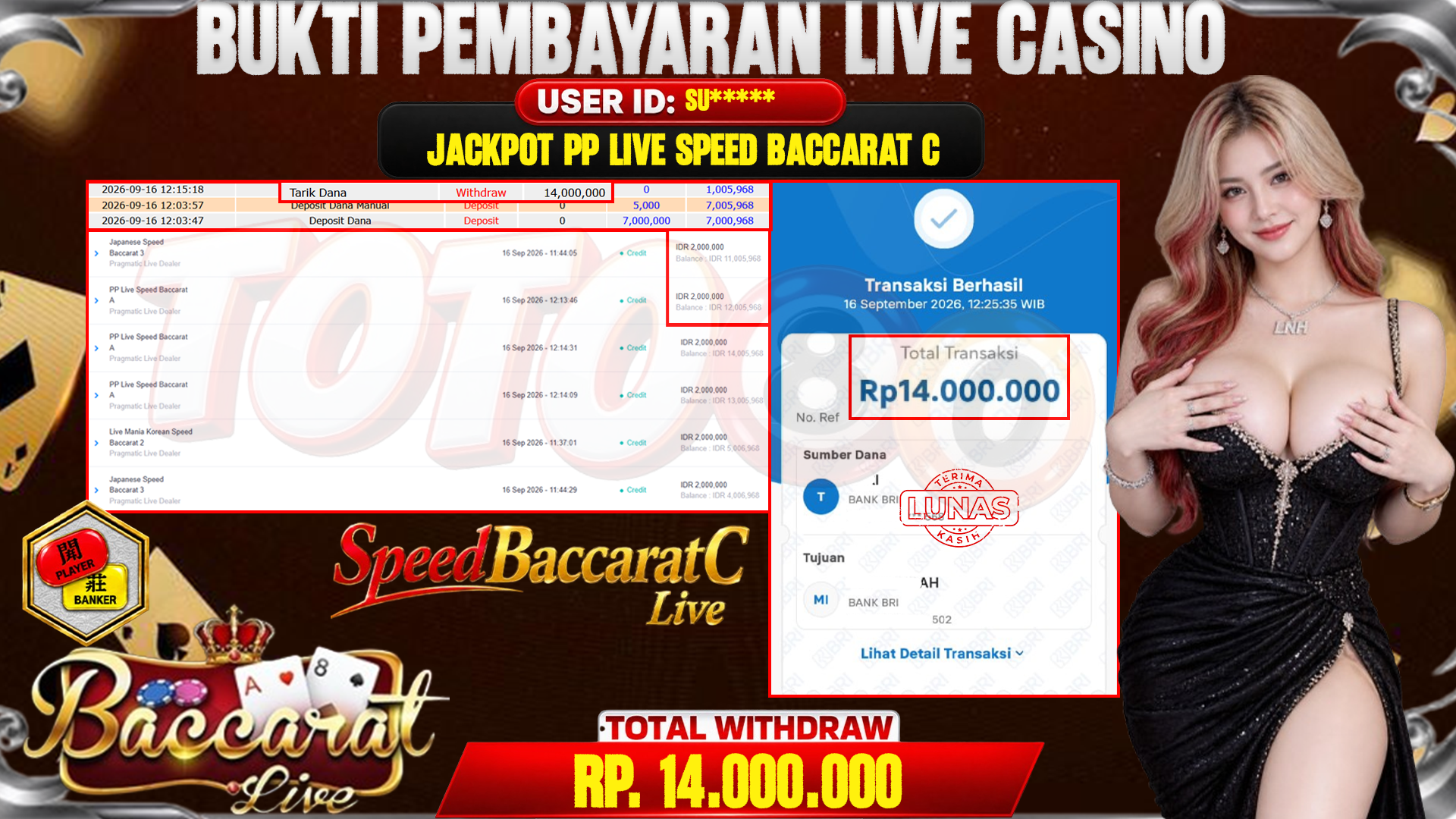 💰🎉 TOTO80 – JACKPOT PP LIVE SPEED BACCARAT C RP. 14,000,000,- TELAH DIBAYARKAN!💰🎉