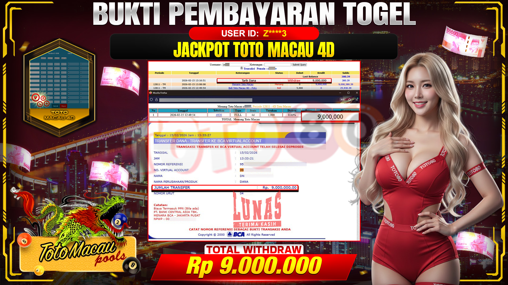 🎉 TOTO80 – JACKPOT TOGEL TOTO MACAU 4D  RP. 9,000,000,- TELAH DIBAYARKAN! 🎉