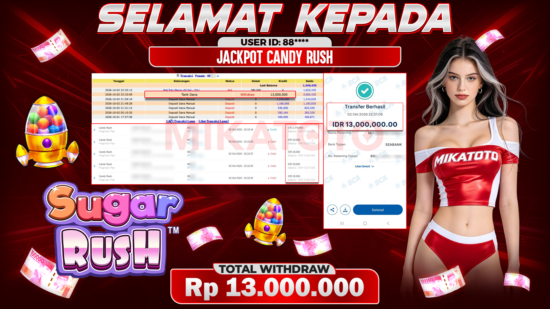 🏆 SELAMAT KEPADA PEMENANG JACKPOT DI Candy Rush - Pragmatic Play 13,000,000 🏆