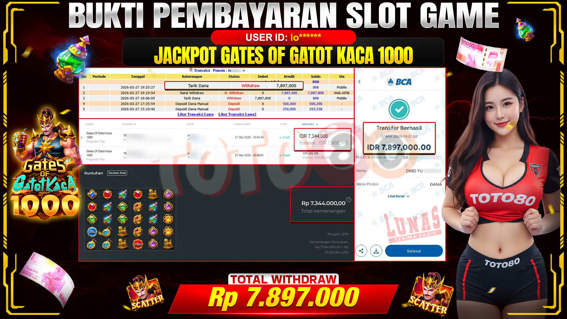 🎉💰 TOTO80 – JACKPOT SLOT GATES OF GATOT KACA 1000 RP. 7,897,000,- TELAH DIBAYARKAN! 🎉💰