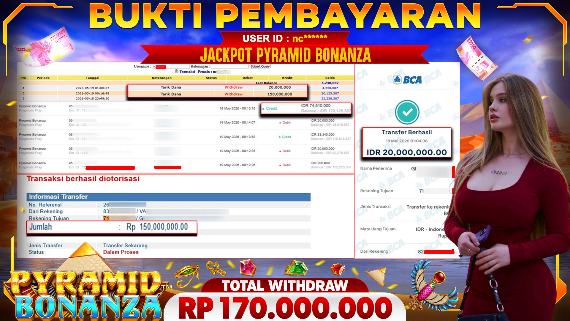 🏆 SELAMAT KEPADA PEMENANG JACKPOT DI Pyramid Bonanza - Pragmatic Play 170,000,000 🏆