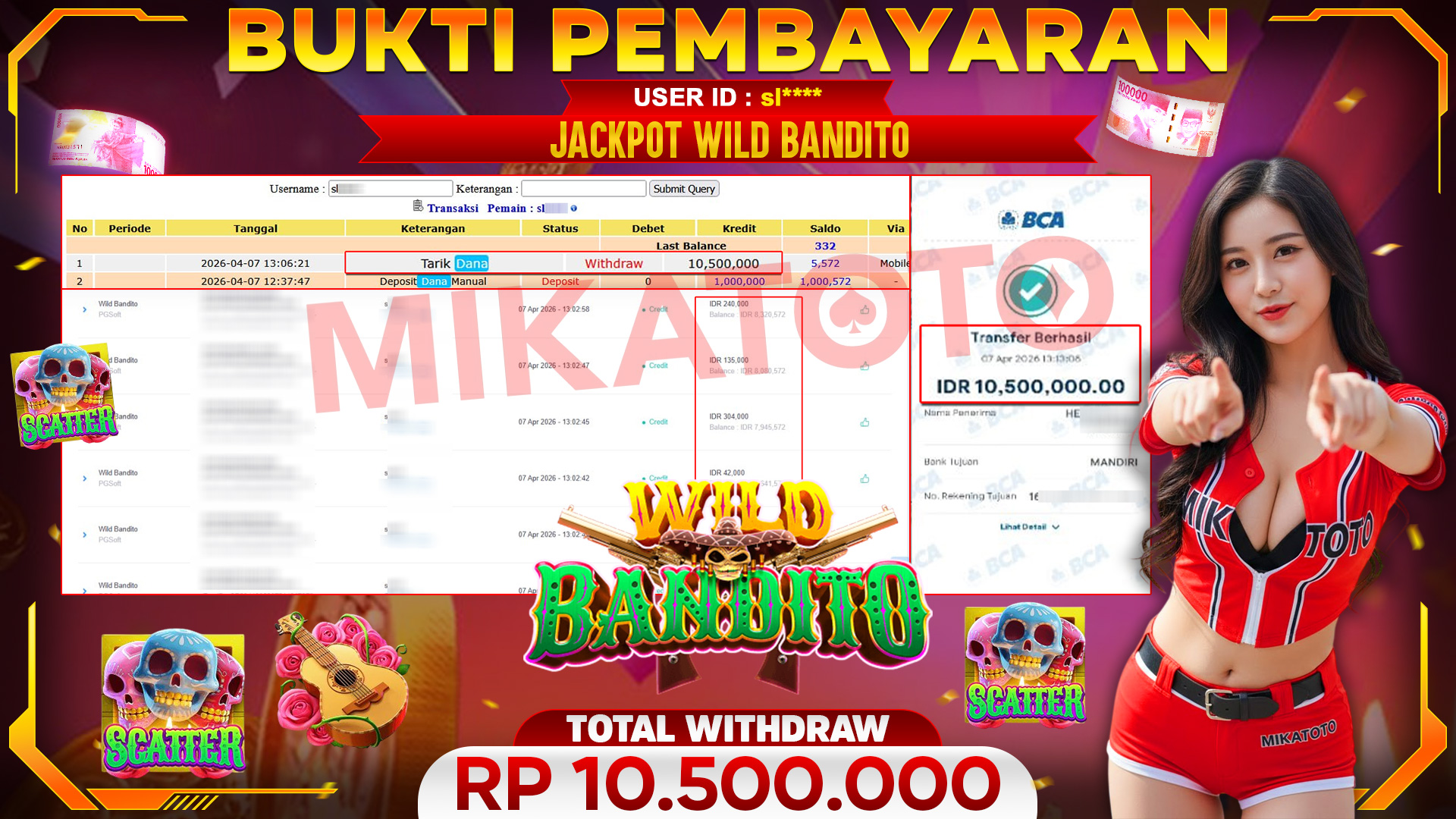 🏆 SELAMAT KEPADA PEMENANG JACKPOT DI Wild Bandito - PGSoft 10,500,000🏆