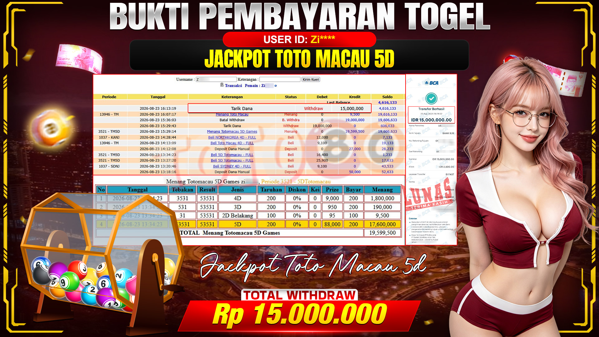💰🎉 TOTO80 – JACKPOT TOGEL TOTO MACAU 5D RP. 15,000,000,- TELAH DIBAYARKAN!💰🎉