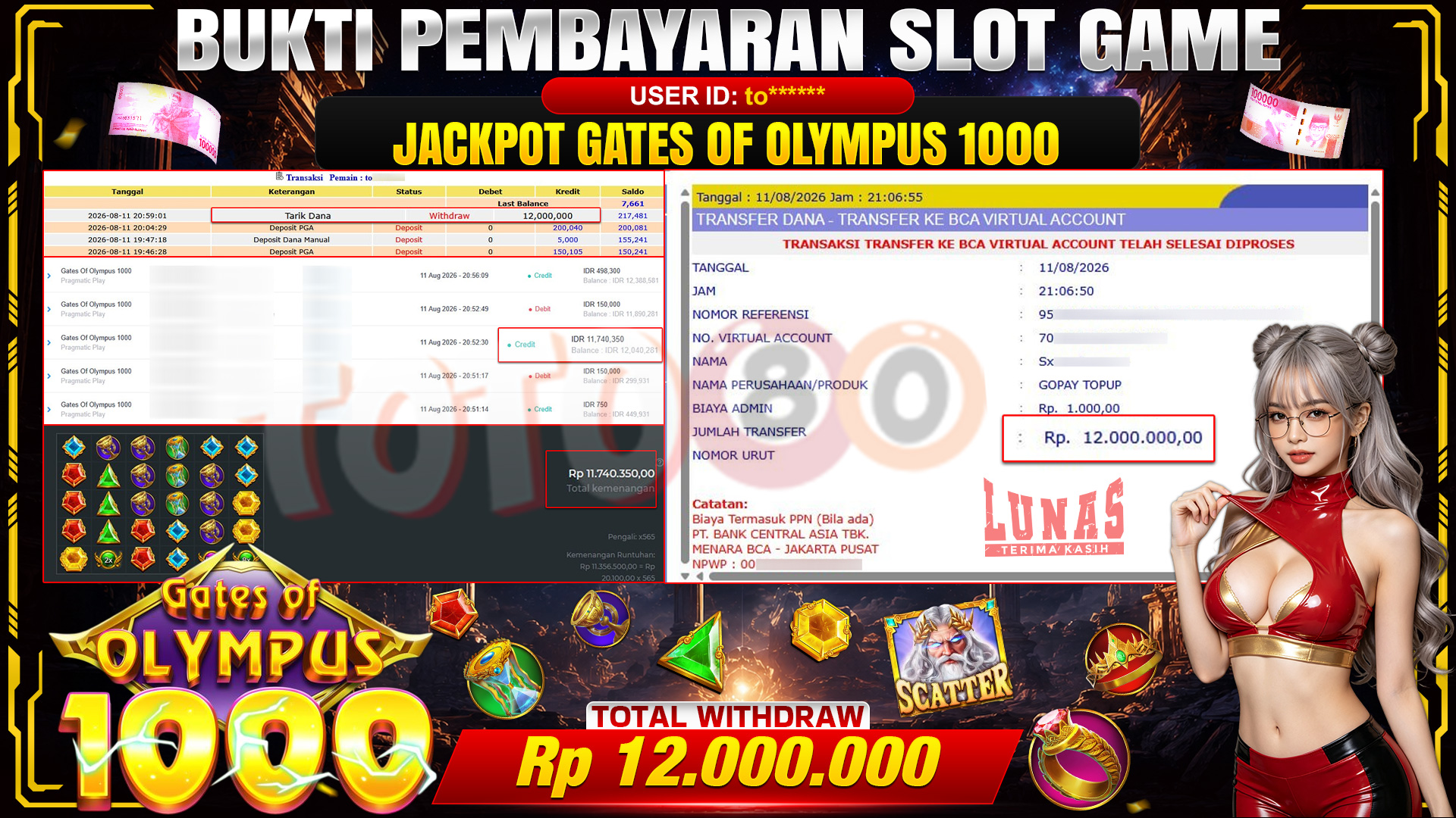 💰🎉 TOTO80 – JACKPOT SLOT GATES OF OLYMPUS 1000  RP. 12,000,000,- TELAH DIBAYARKAN!💰🎉