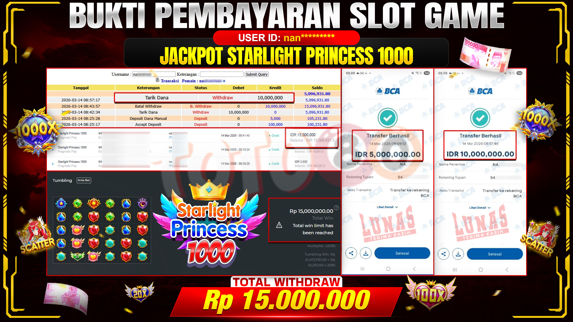 🎉 TOTO80 – JACKPOT SLOT STARLIGHT PRINCES 1000 RP. 15,000,000,- TELAH DIBAYARKAN! 🎉