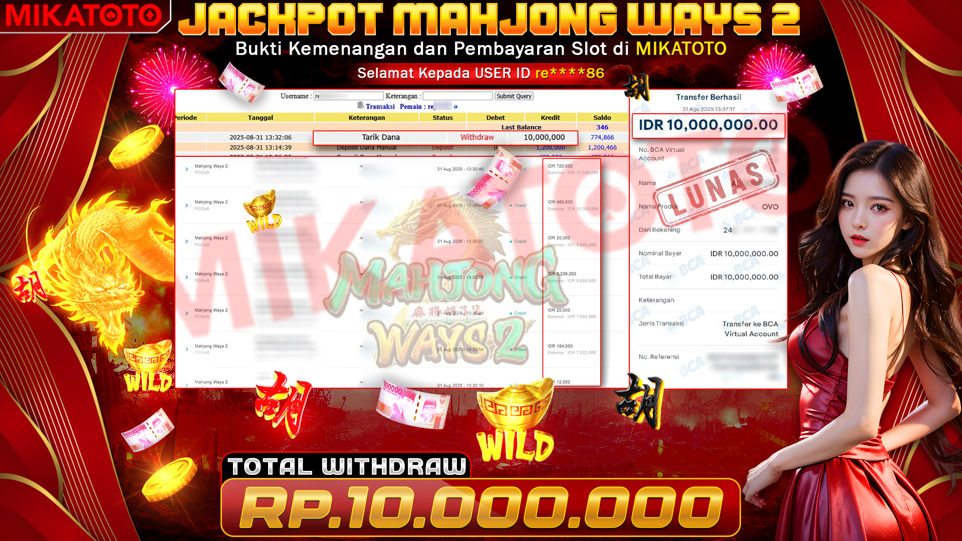 🏆 SELAMAT KEPADA PEMENANG JACKPOT DI Mahjong Ways 2 - PGSoft 10,000,000🏆