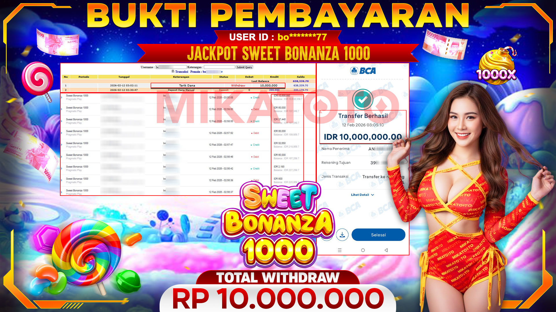 🏆 SELAMAT KEPADA PEMENANG JACKPOT DI Sweet Bonanza 1000 - Pragmatic Play 10,000,000🏆