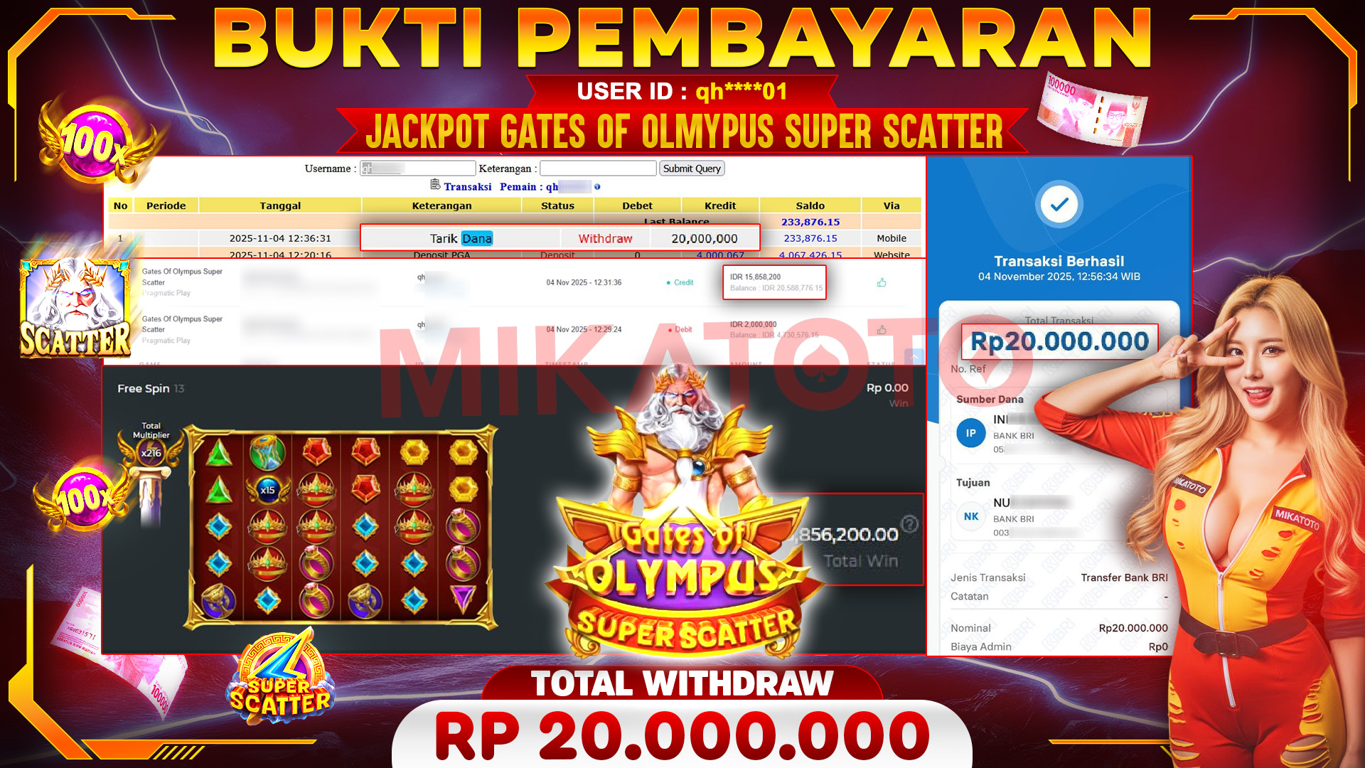 🏆 SELAMAT KEPADA PEMENANG JACKPOT DI Gates Of Olympus Super Scatter - Pragmatic Play 20,000,000🏆