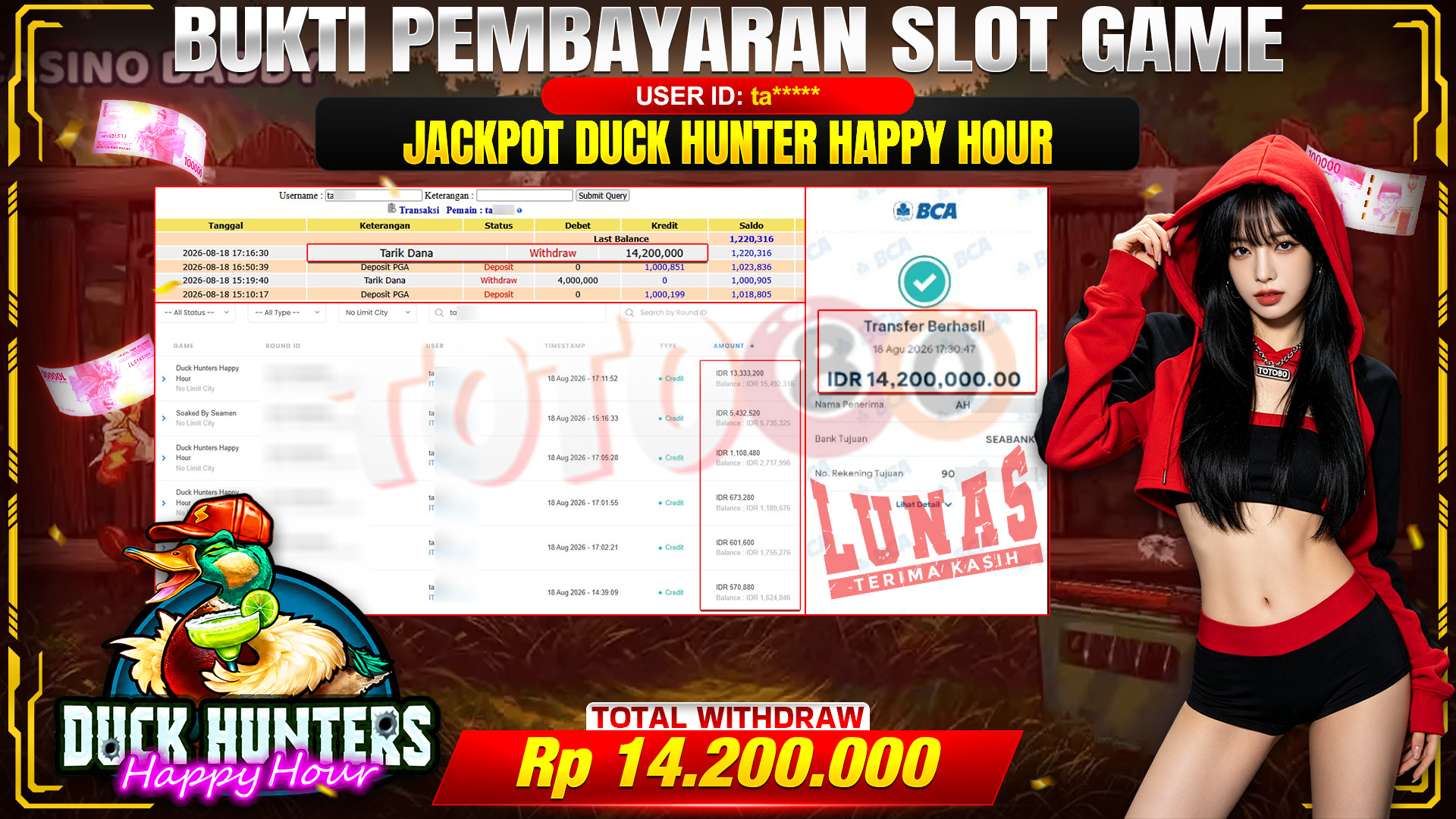 💰🎉 TOTO80 – JACKPOT NOLIMIT  DUCK HUNTERS RP. 14,200,000,- TELAH DIBAYARKAN! 💰🎉