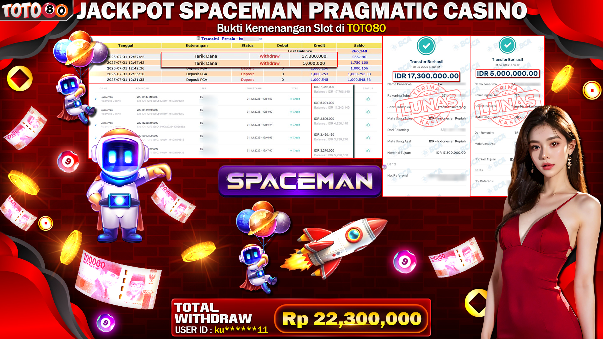 🎉 TOTO80 – JACKPOT SPACEMAN PRAGMATIC CASINO RP.22,300,000,- TELAH DIBAYARKAN! 🎉