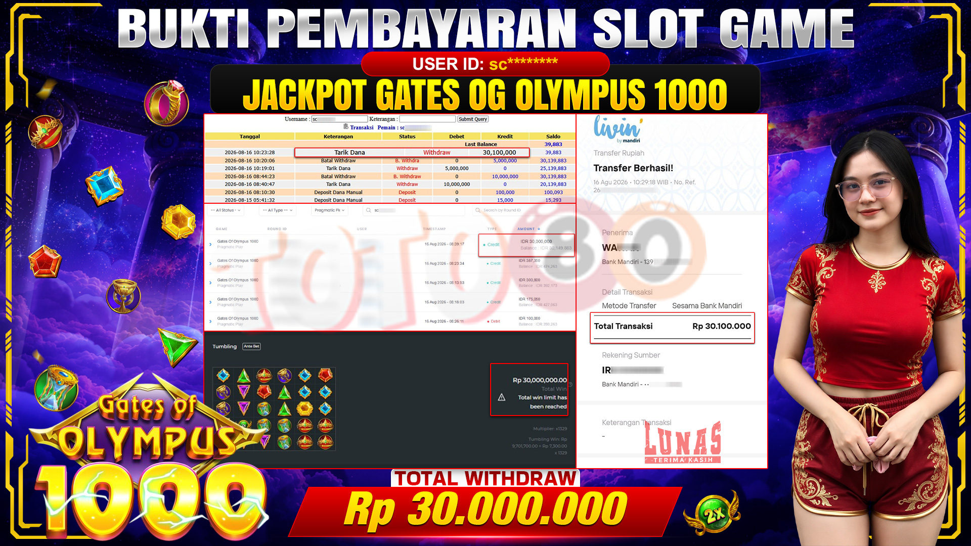💰🎉 TOTO80 – JACKPOT SLOT GATES OF OLYMPUS 1000 RP. 30,000,000,-  TELAH DIBAYARKAN!💰🎉