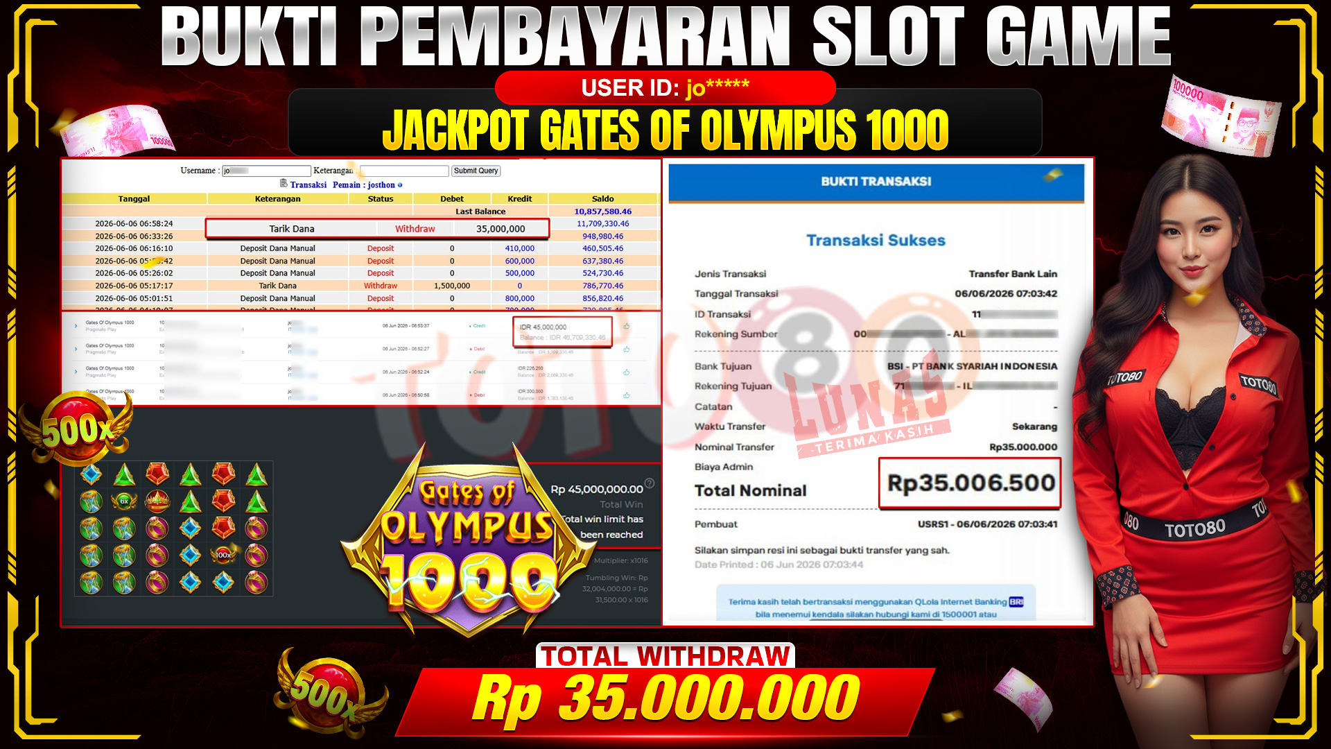 💰🎉 TOTO80 – JACKPOT SLOT GATES OF OLYMPUS 1000  RP. 35,000,000,- TELAH DIBAYARKAN!💰🎉