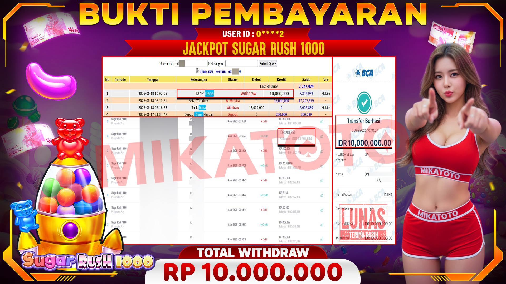 🏆 SELAMAT KEPADA PEMENANG JACKPOT DI Sugar Rush 1000 - Pragmatic Play 10,000,000🏆