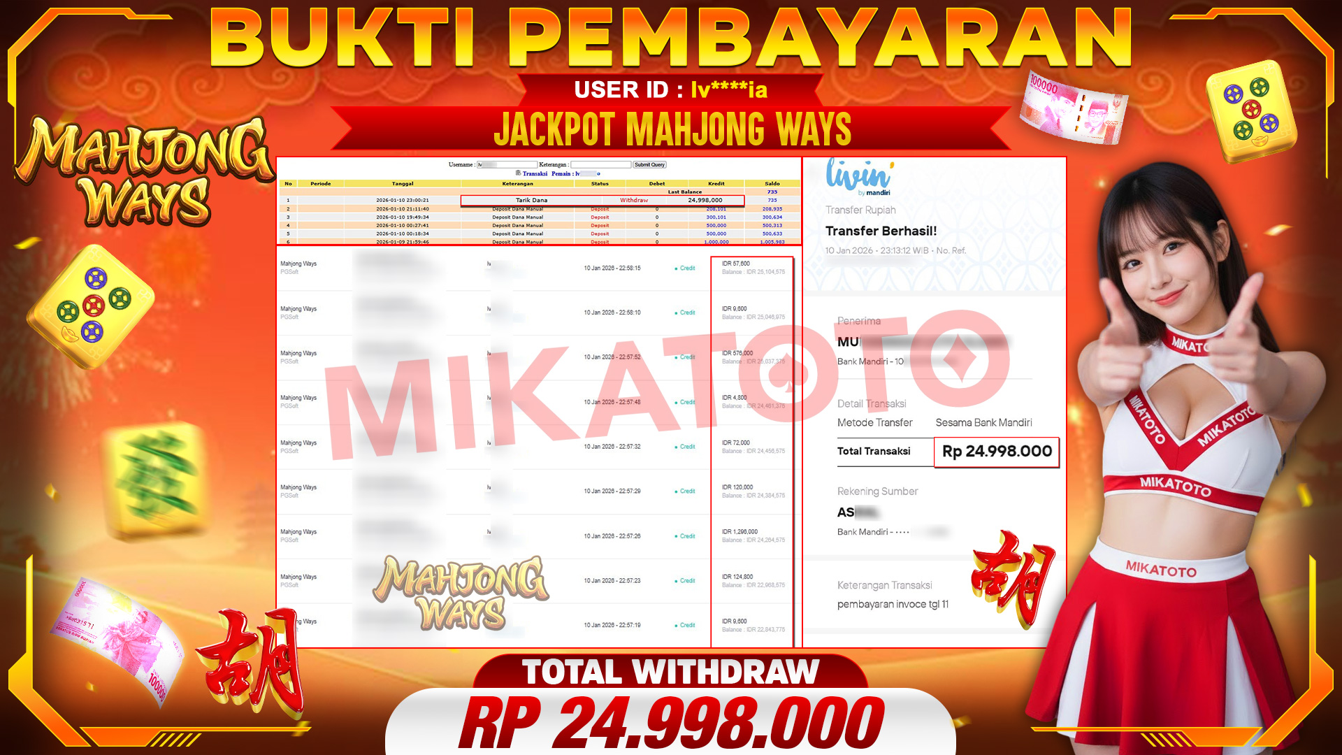 🏆 SELAMAT KEPADA PEMENANG JACKPOT DI Mahjong Ways - PGSoft 24,998,000🏆