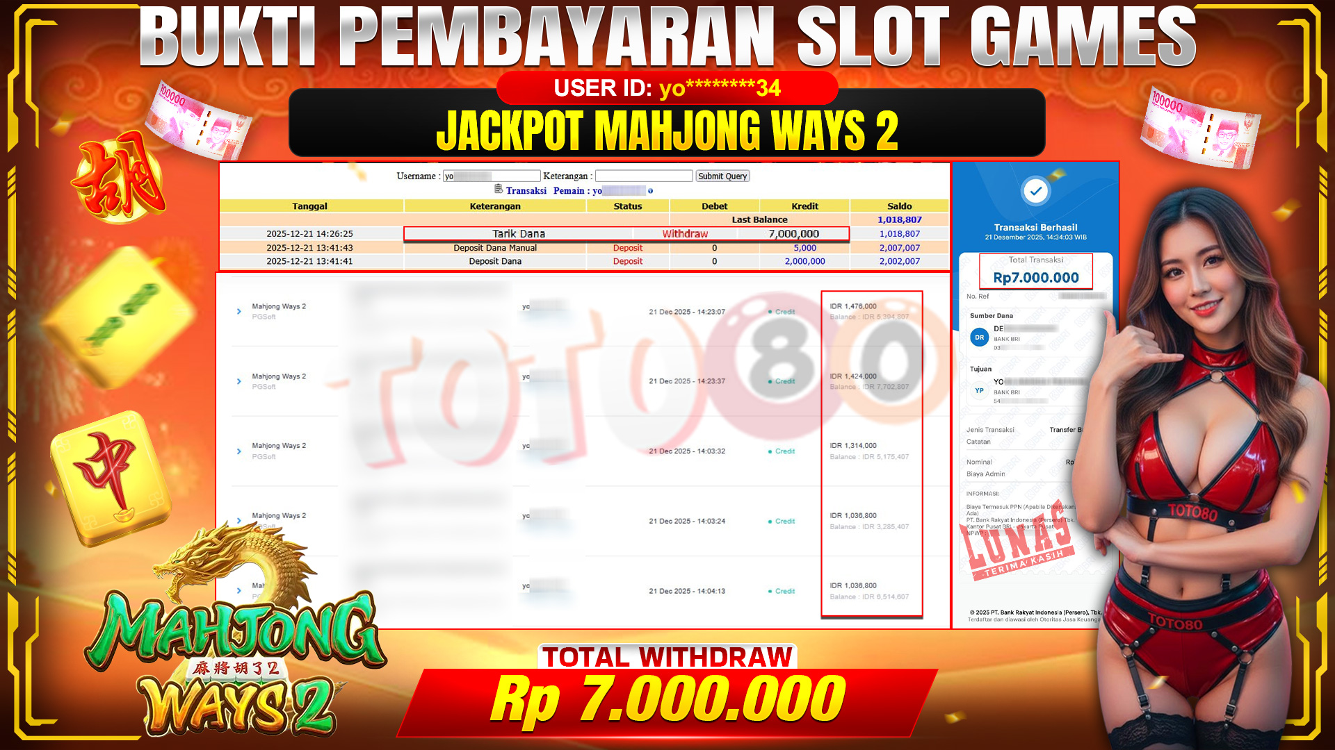 🎉 TOTO80 – JACKPOT SLOT MAHJONG WAYS 2 RP. 7,000,000,- TELAH DIBAYARKAN! 🎉