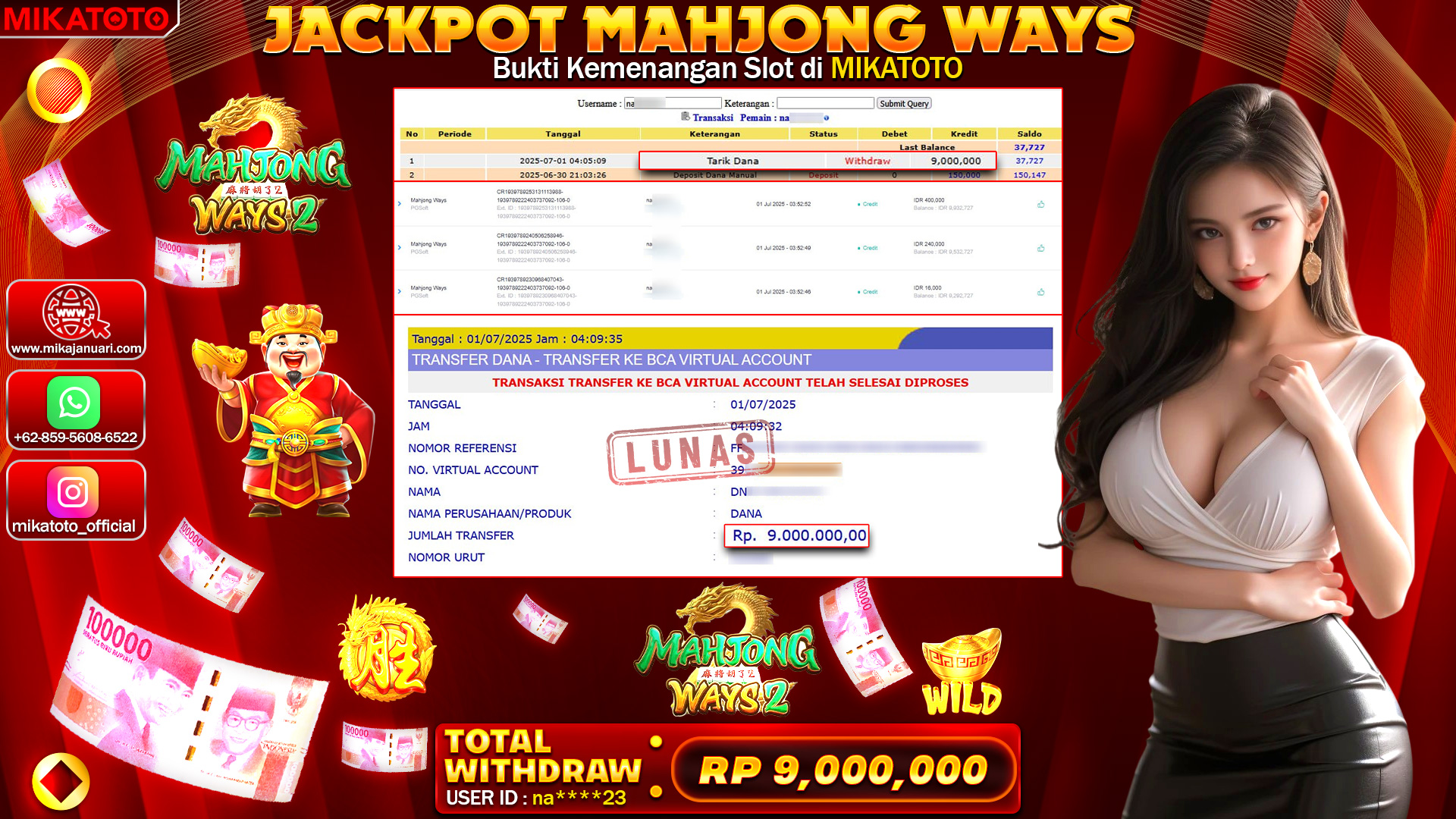 🏆 SELAMAT KEPADA PEMENANG JACKPOT DI MAHJONG WAYS 9,000,000🏆