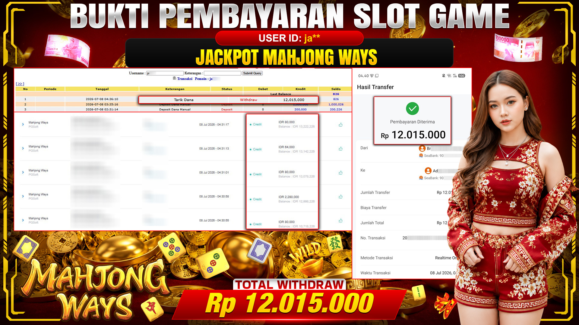 🏆 SELAMAT KEPADA PEMENANG JACKPOT DI Mahjong Ways - PGSoft 12,015,000🏆