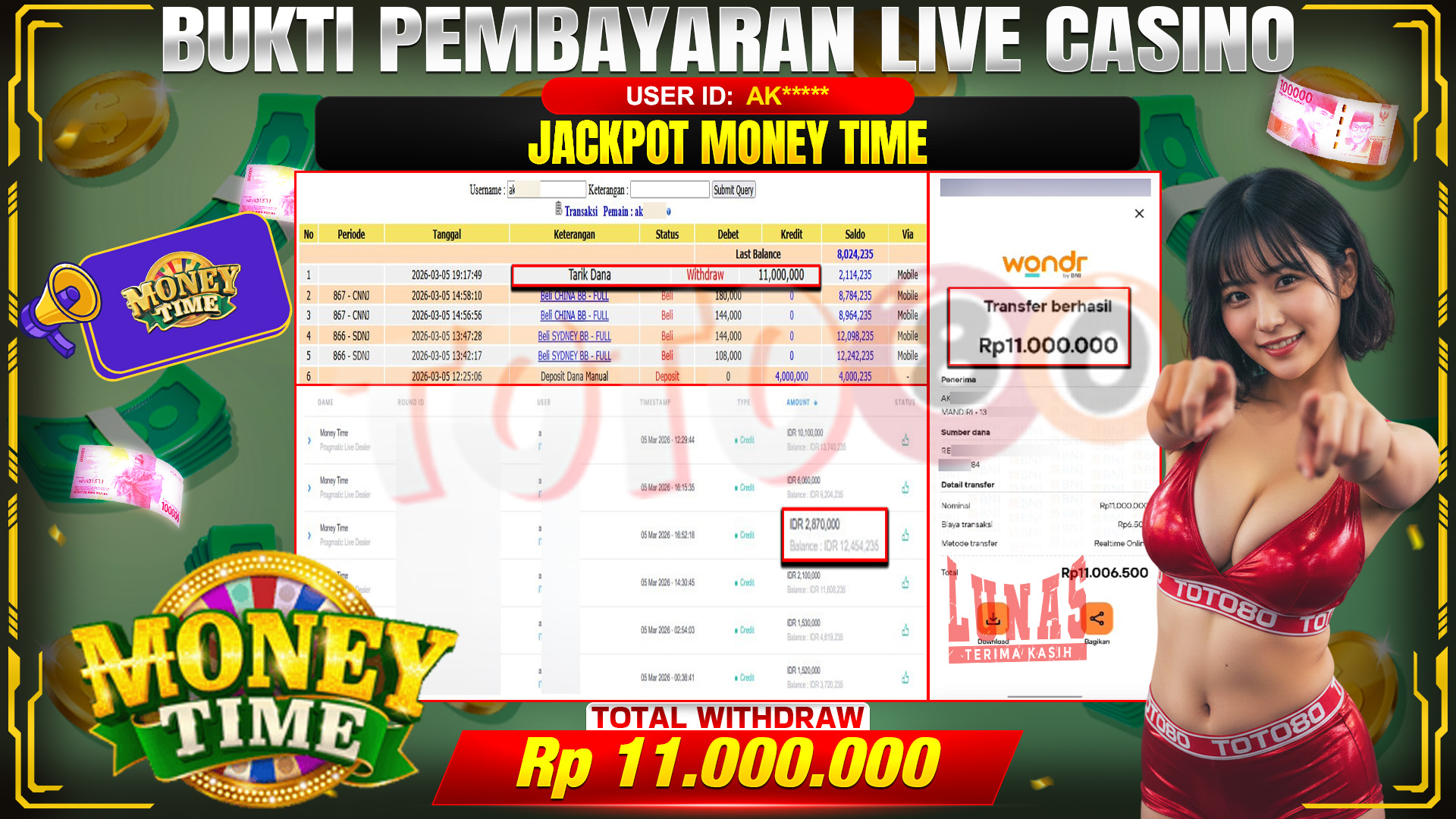 🎉 TOTO80 – JACKPOT LIVE CASINO RP. 11,000,000,- TELAH DIBAYARKAN! 🎉