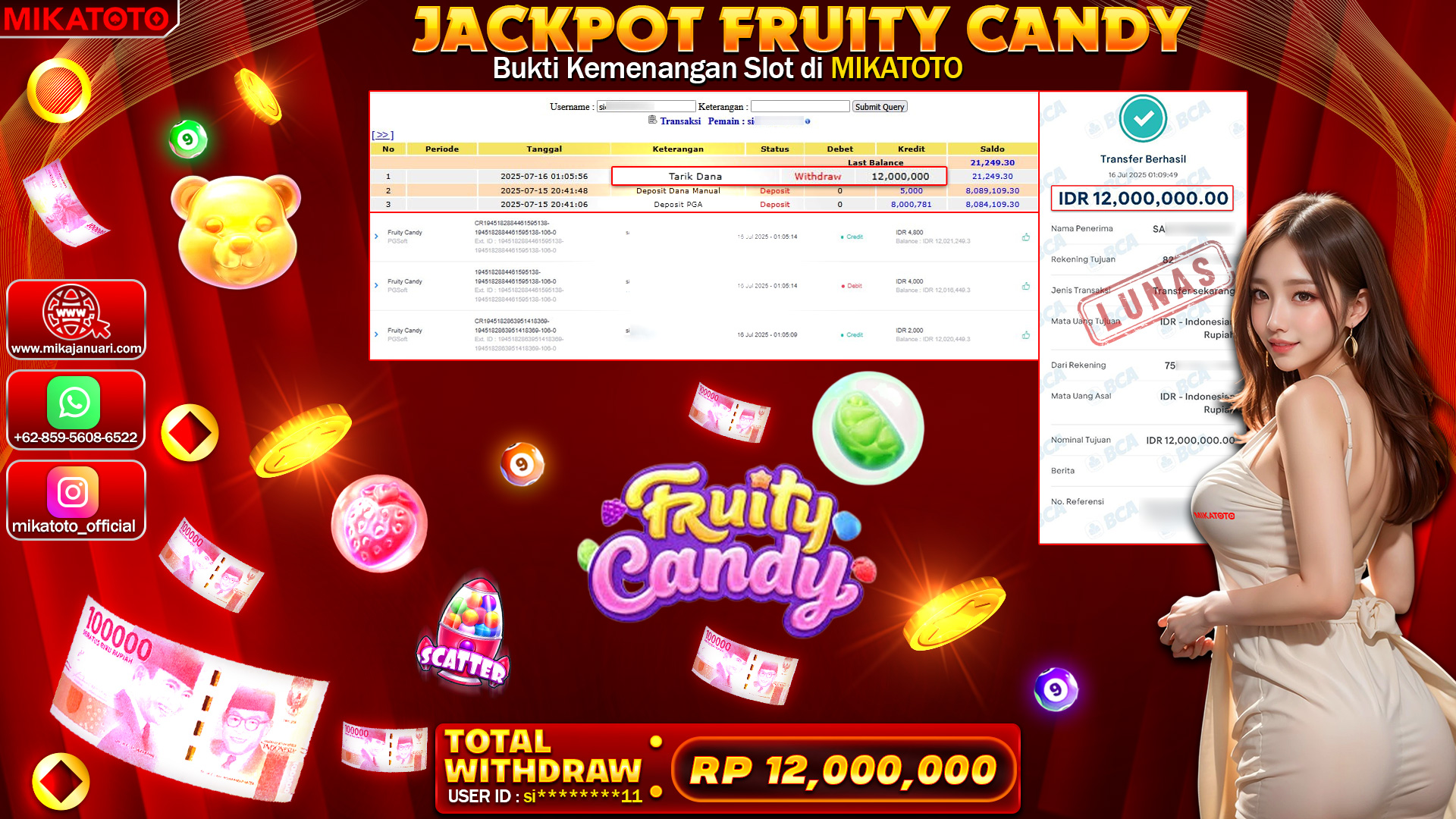 🏆 SELAMAT KEPADA PEMENANG JACKPOT DI  Fruity Candy 12,000,000🏆