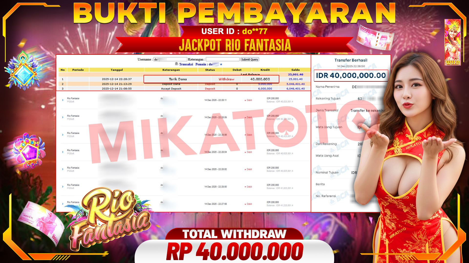 🏆 SELAMAT KEPADA PEMENANG JACKPOT DI Rio Fantasia - PGSoft 40,000,000🏆