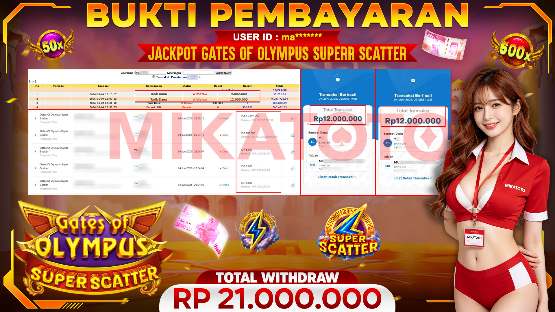 🏆 SELAMAT KEPADA PEMENANG JACKPOT DI Gates Of Olympus Super Scatter - Pragmatic Play 21,000,000🏆