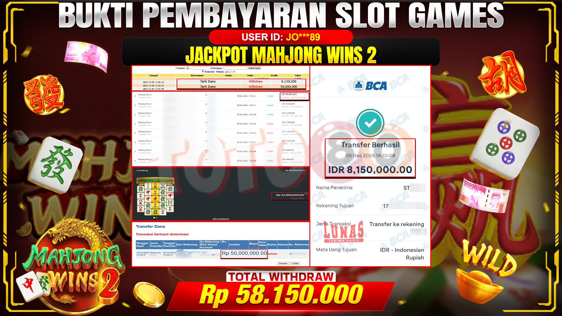 🎉 TOTO80 – JACKPOT SLOT MAHJONG WINS 2 RP. 58,150,000,- TELAH DIBAYARKAN! 🎉