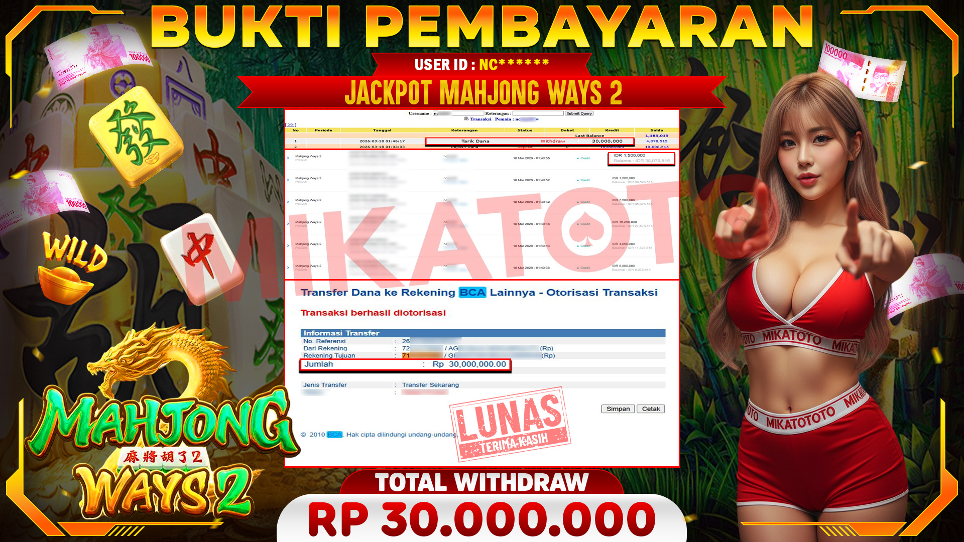 🏆 SELAMAT KEPADA PEMENANG JACKPOT DI Mahjong Ways 2 - PGSoft 30,000.000🏆