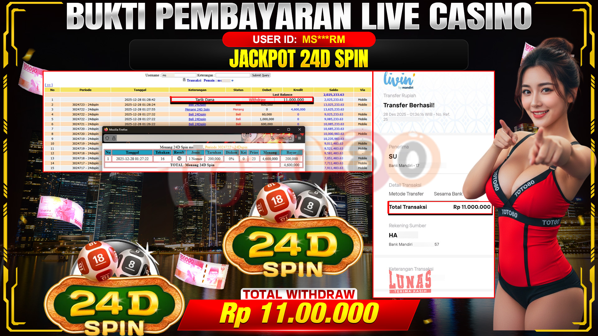 🎉 TOTO80 – JACKPOT 24D SPIN RP. 11,000,000,- TELAH DIBAYARKAN! 🎉