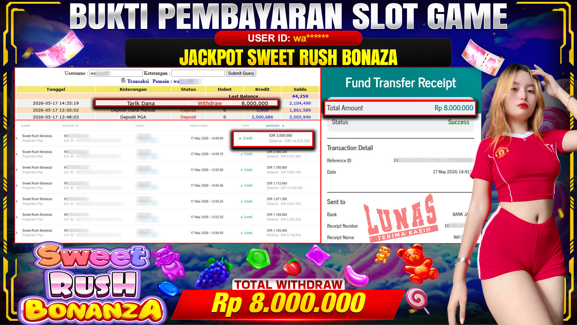💰🎉 TOTO80 – JACKPOT SLOT SWEET RUSH BONANZA  RP. 8.000.000,-  TELAH DIBAYARKAN!💰🎉