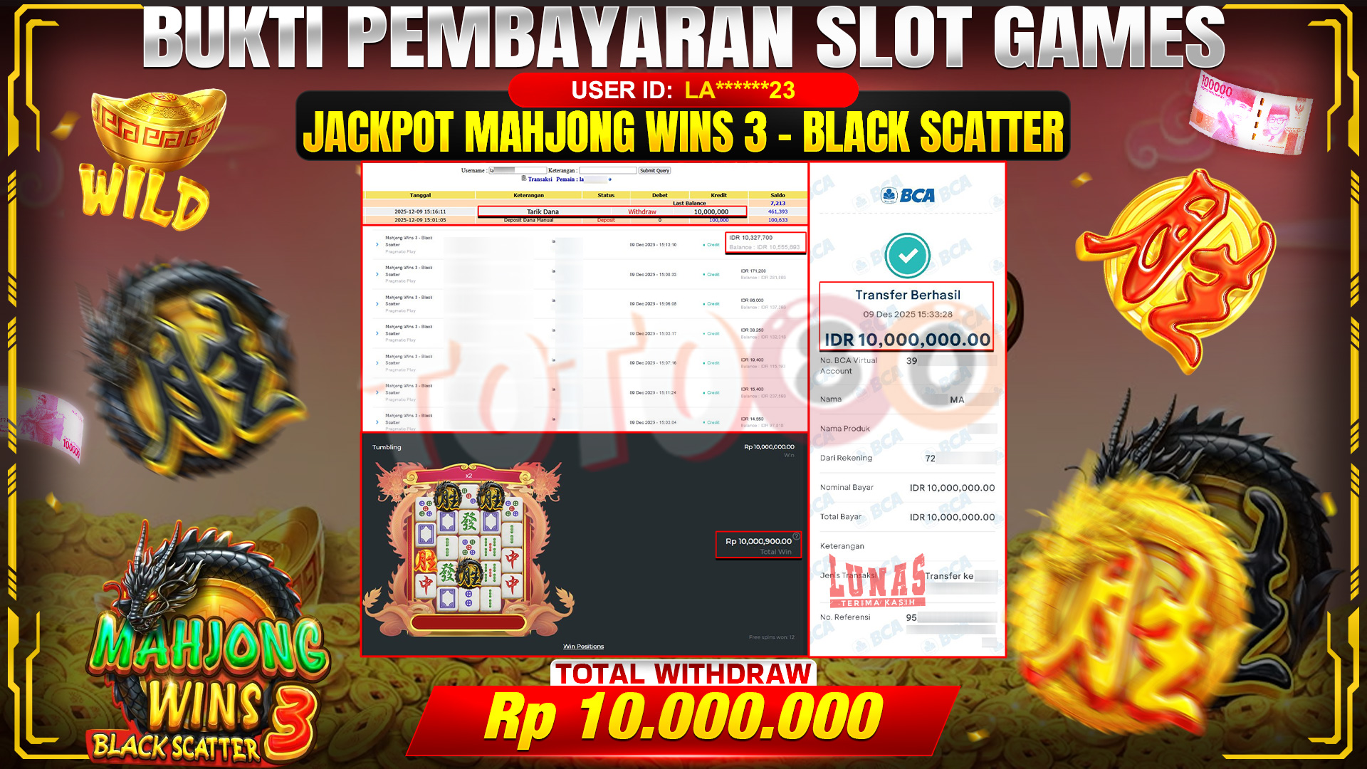 🎉 TOTO80 – JACKPOT SLOT MAHJONG WINS 3 - BLACK SCATTER RP. 10,000,000,- TELAH DIBAYARKAN! 🎉